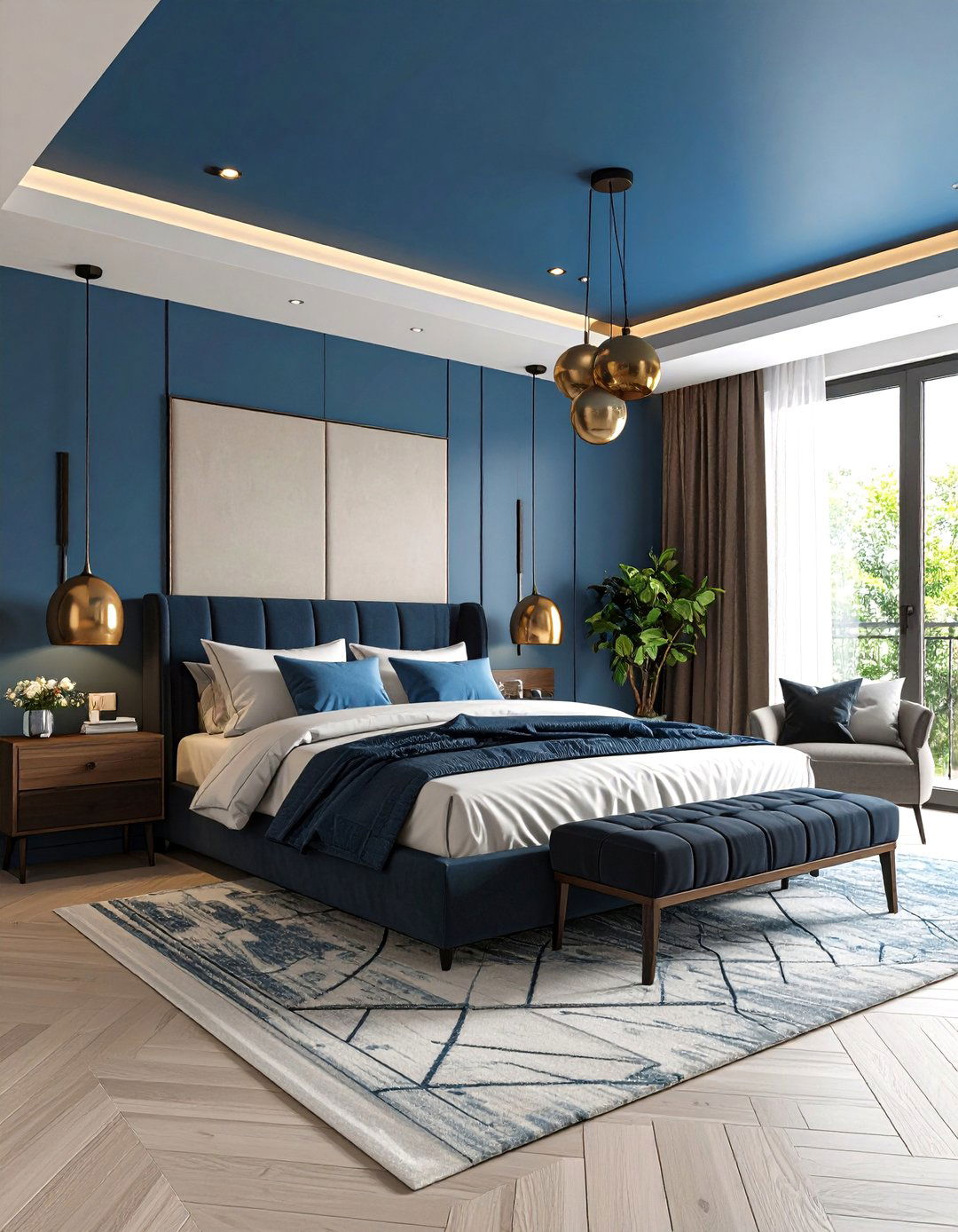 Blue Ceiling with Black Furniture - 24 Black and Blue Bedroom Ideas