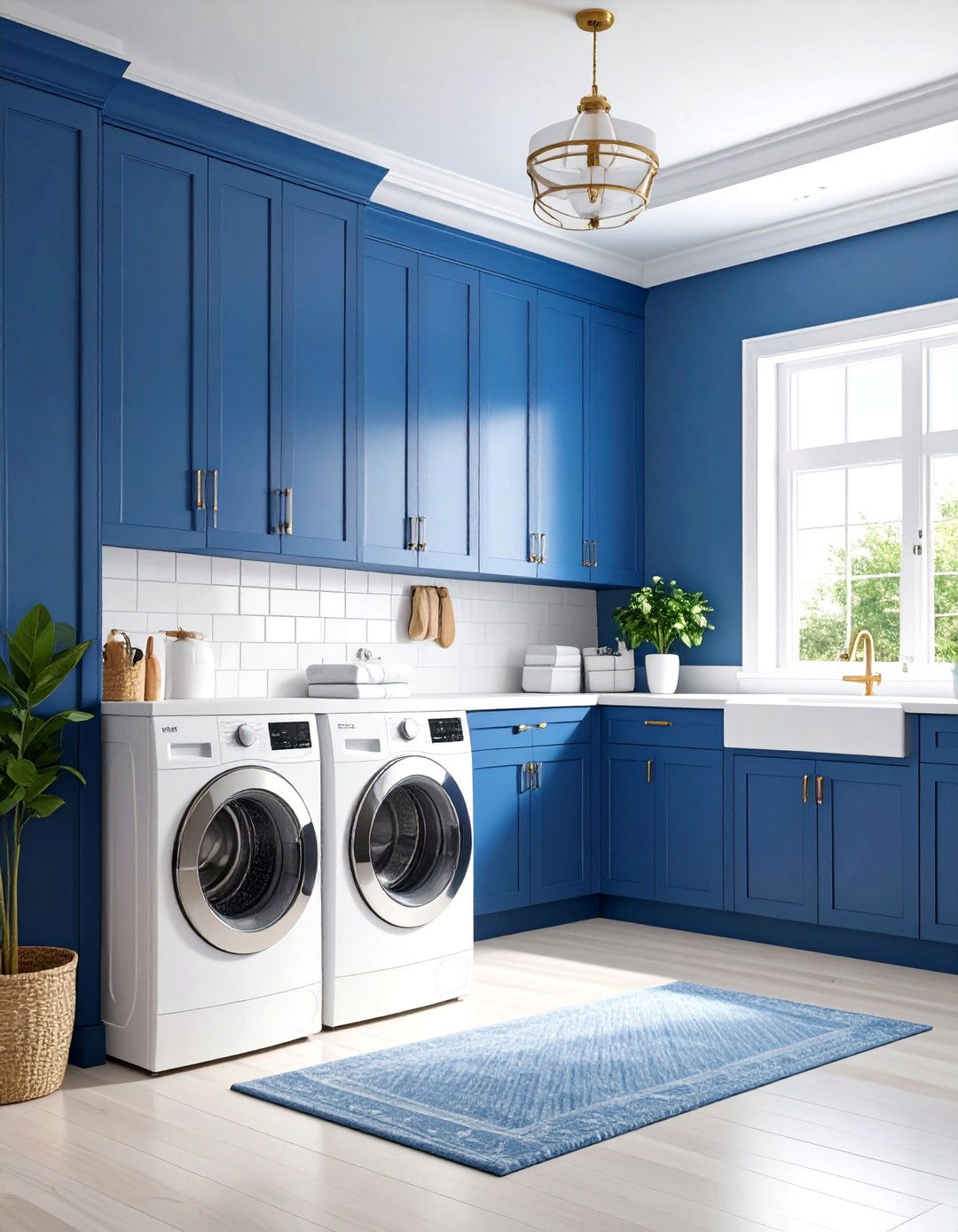 Blue Crown Molding and Trim Details - 24 Blue Laundry Room Ideas