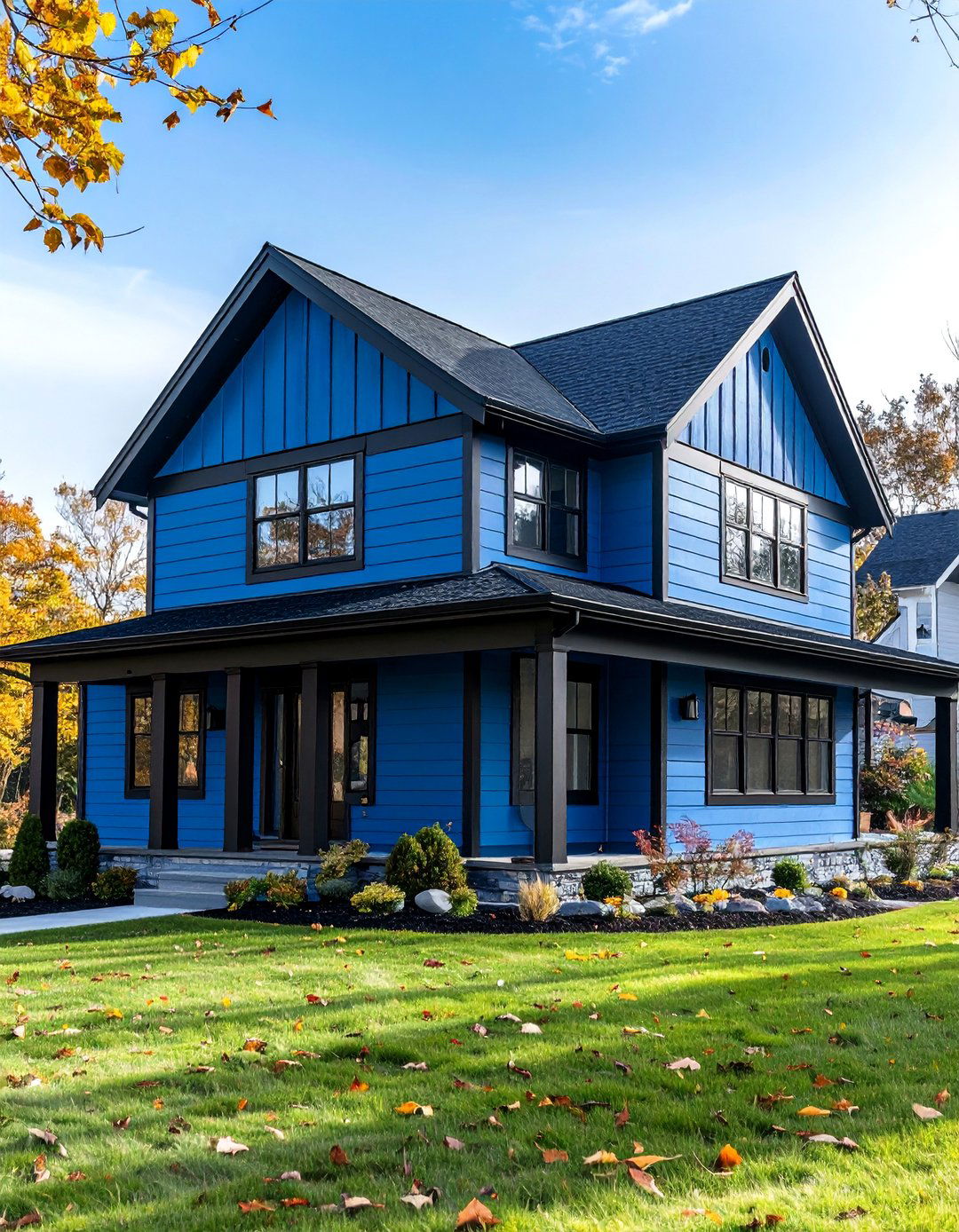 Blue Fiber Cement With Black Aluminum Trim - 24 Dark Blue House With Black Trim