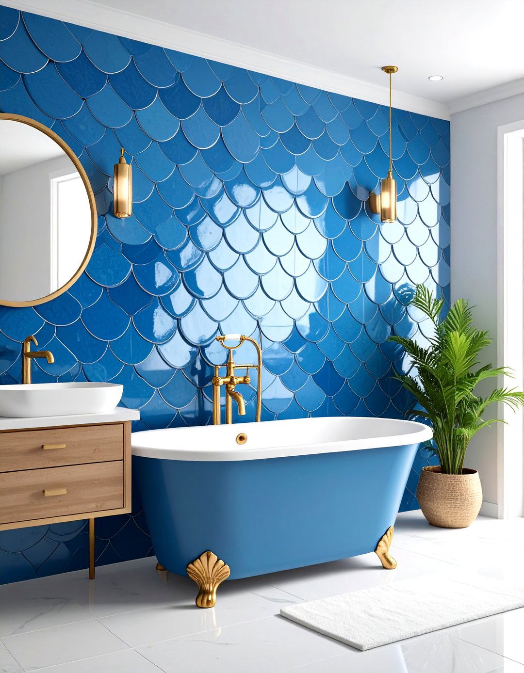 Blue Fish Scale Tile Oceanic Beauty - 24 Blue and Gold Bathroom Ideas