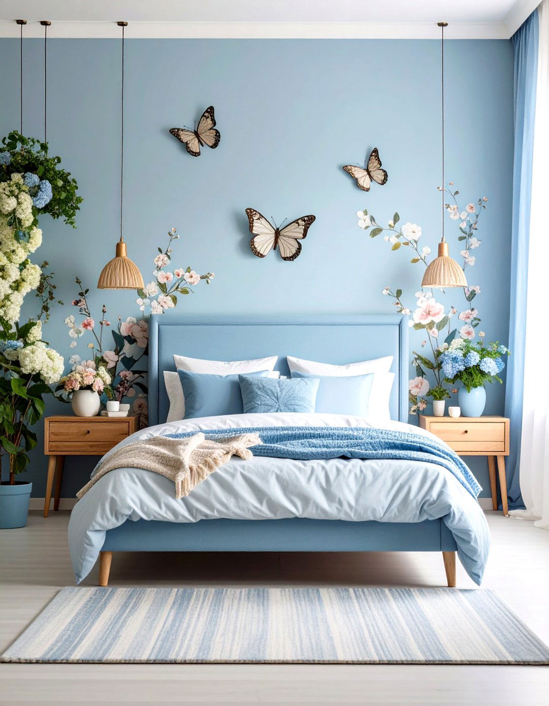 Blue Floral Garden Paradise - 24 Girls Blue Bedroom Ideas