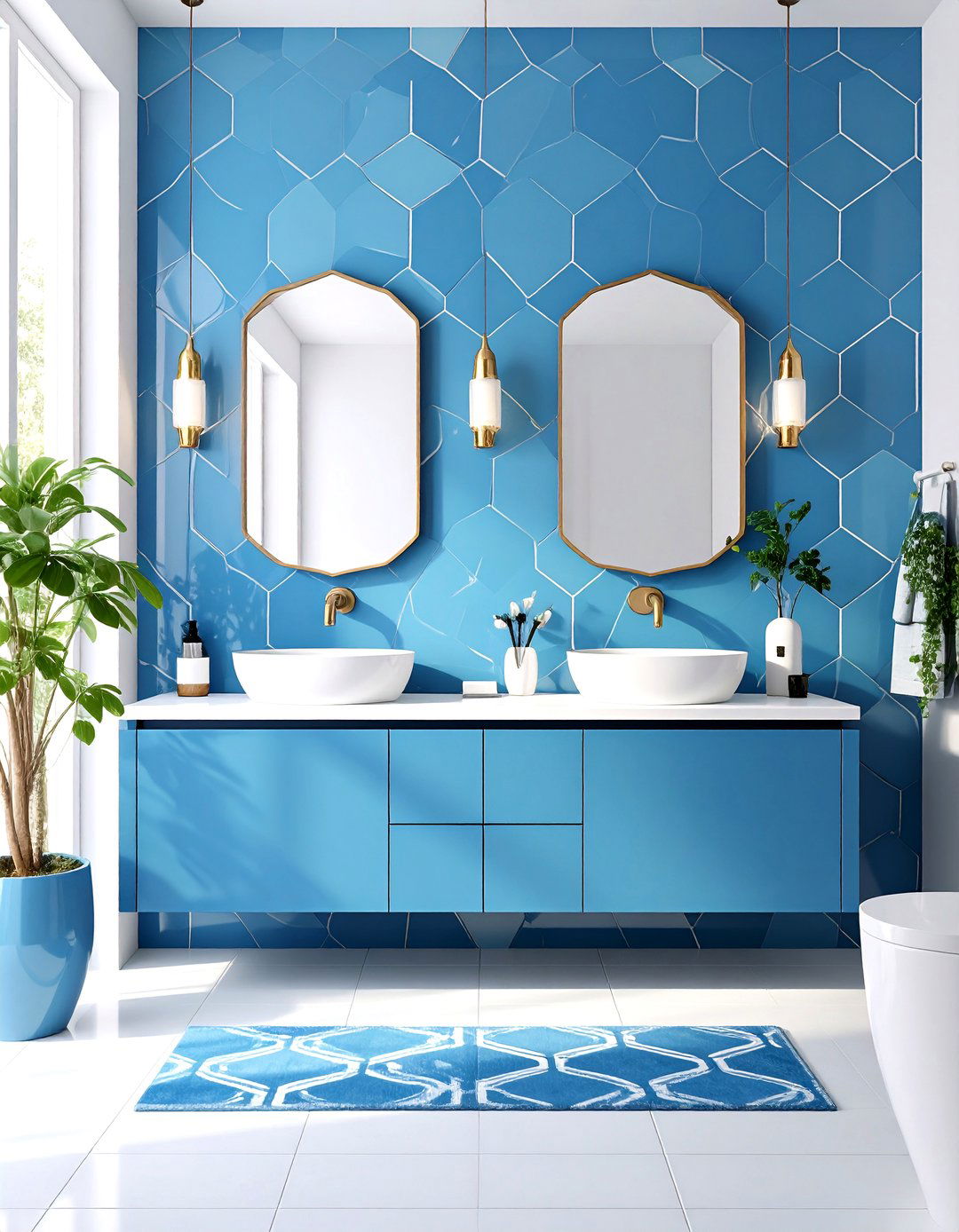 Blue Geometric Tile Patterns - 24 Blue Bathroom Ideas