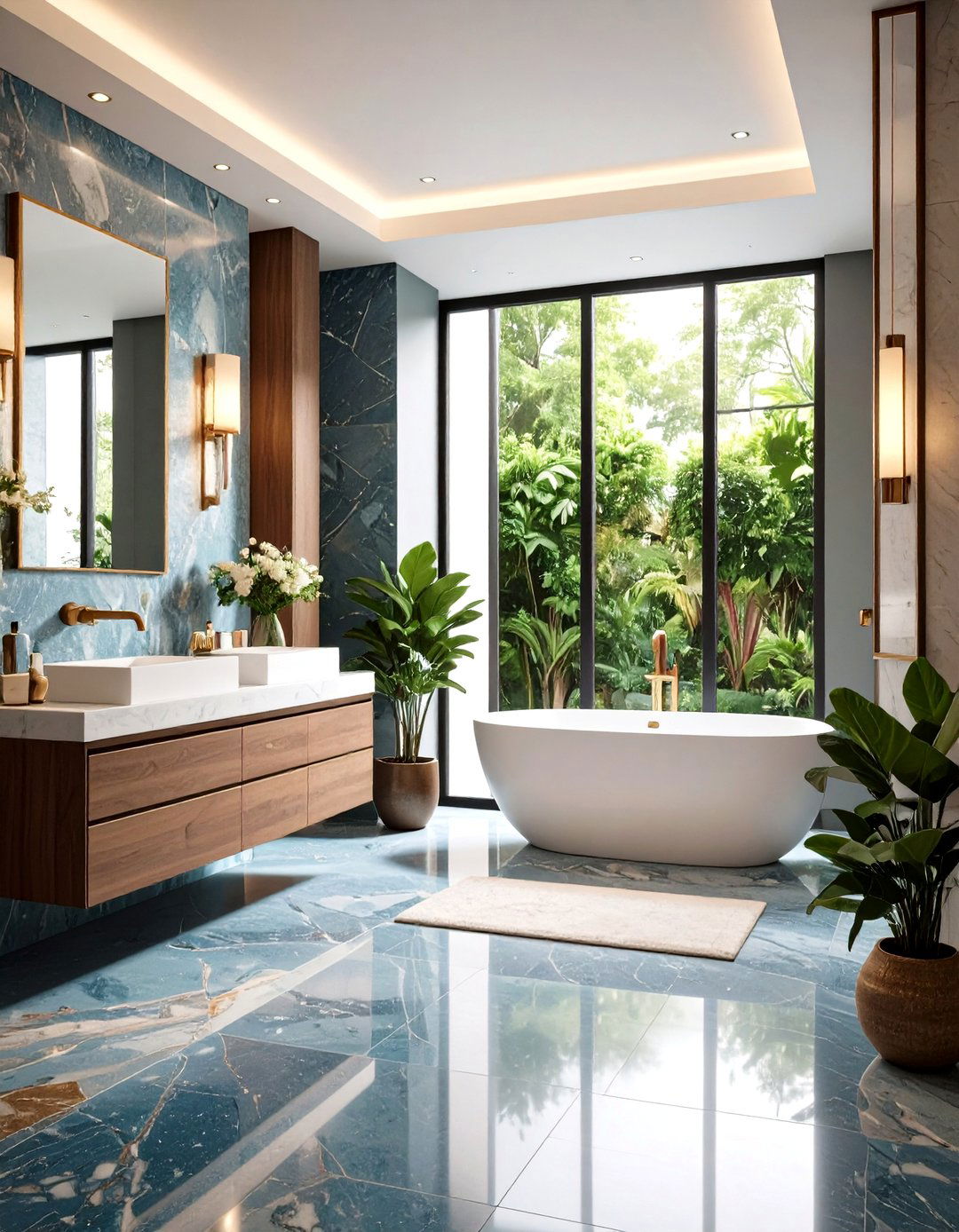 Blue Granite Look Tile Bathroom Design - 24 Blue Tile Bathroom Ideas