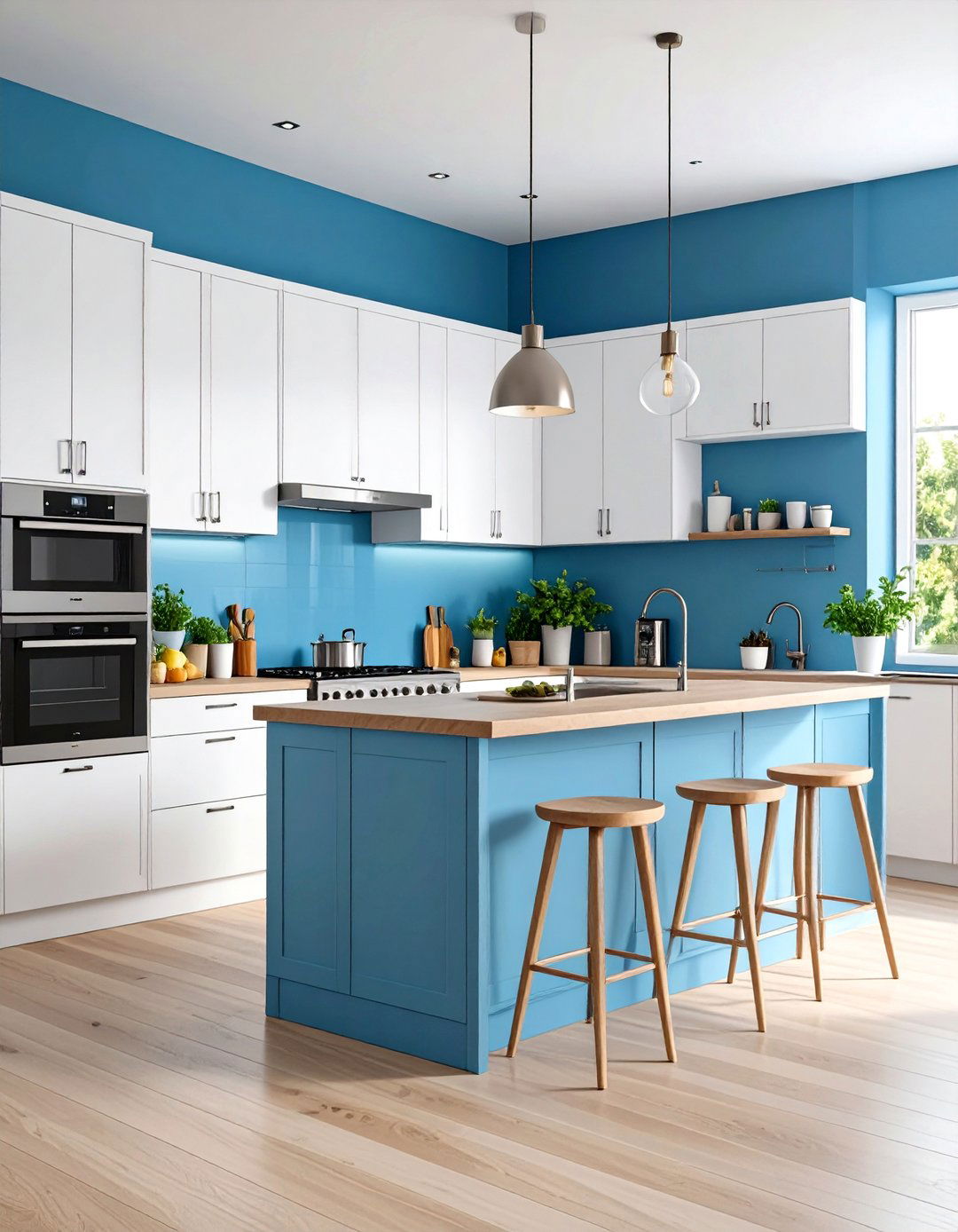 Blue Gray Paint Accent Walls in Open Concept Kitchens - 24 Blue-gray Paint Colors