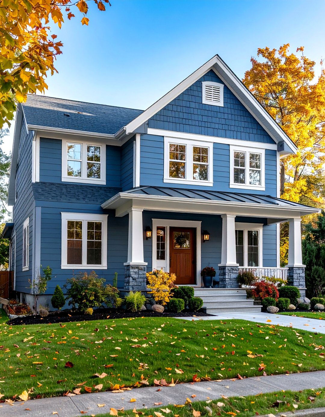Blue Gray Transitional Elegance - 24 Blue House Siding With White Trim