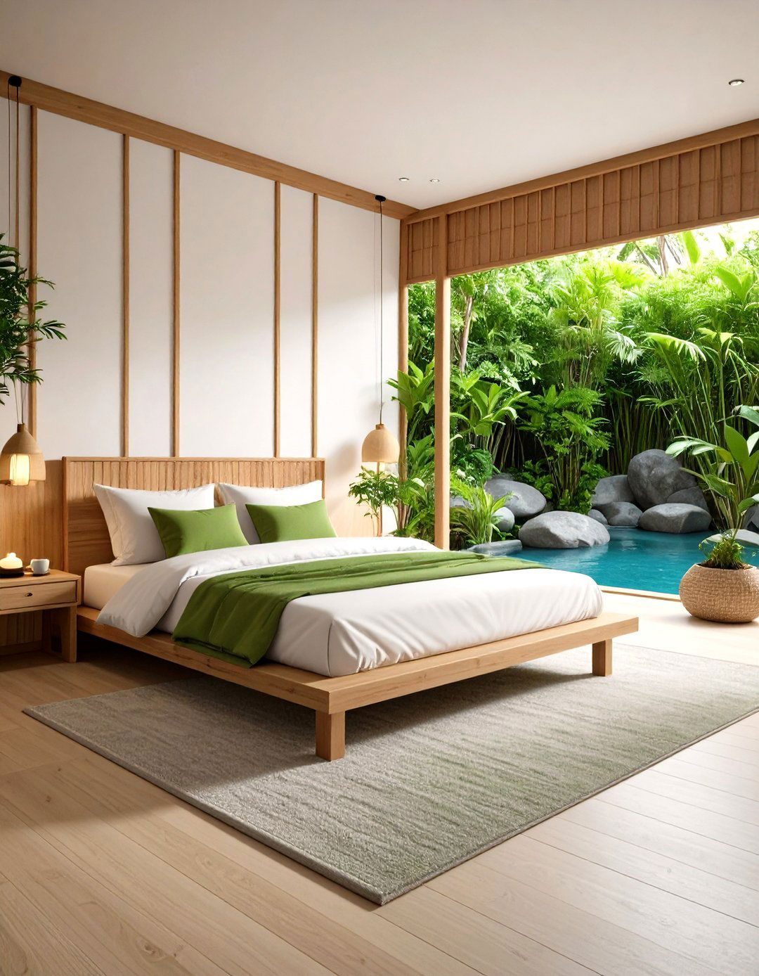 Blue Green Zen Garden with Natural Elements - 24 blue and green bedroom ideas