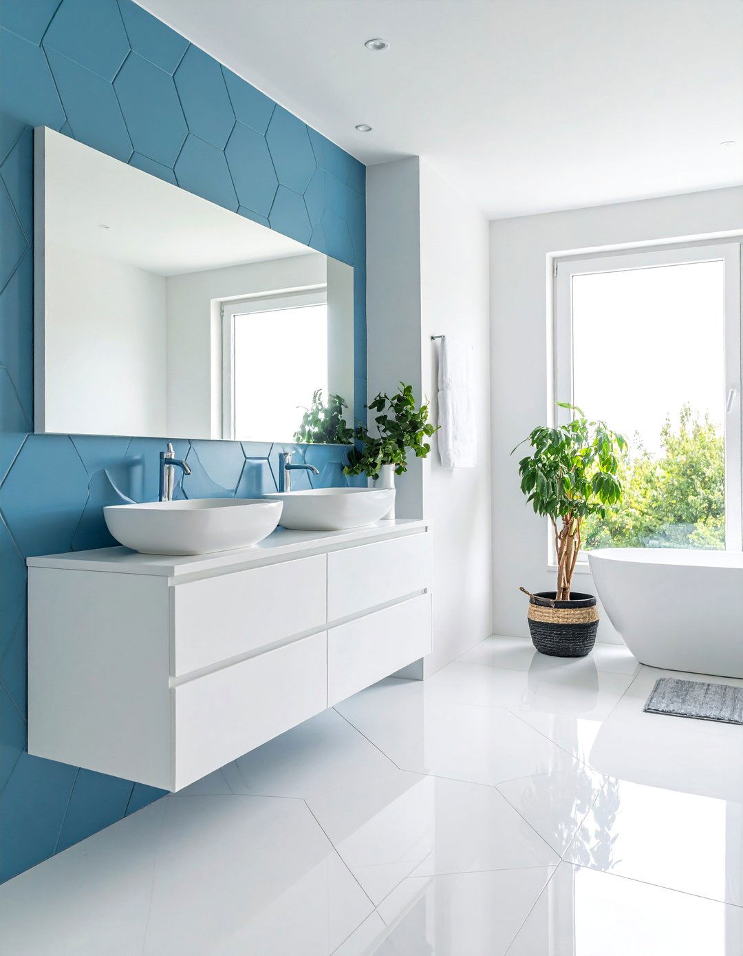 Blue Hexagon Tile Honeycomb - 24 Blue Bathroom Ideas