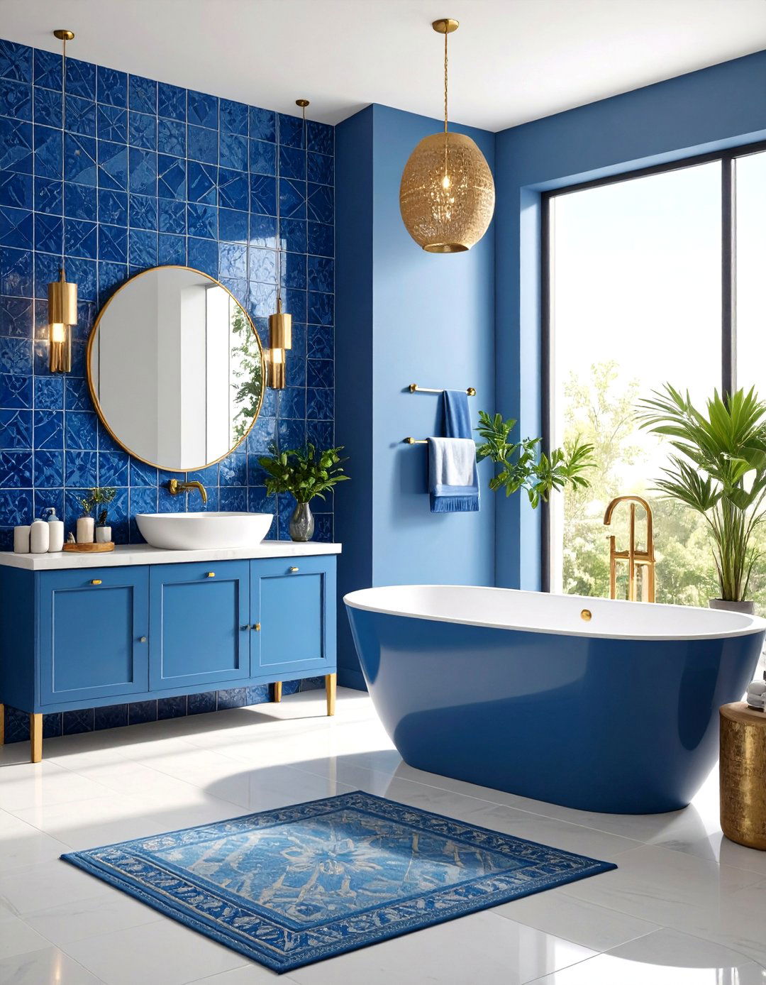Blue Moroccan Zellige Tile Feature Wall - 24 Blue Tile Bathroom Ideas