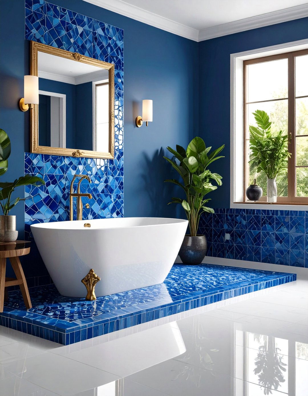 Blue Mosaic Border Accent Design - 24 Blue Tile Bathroom Ideas