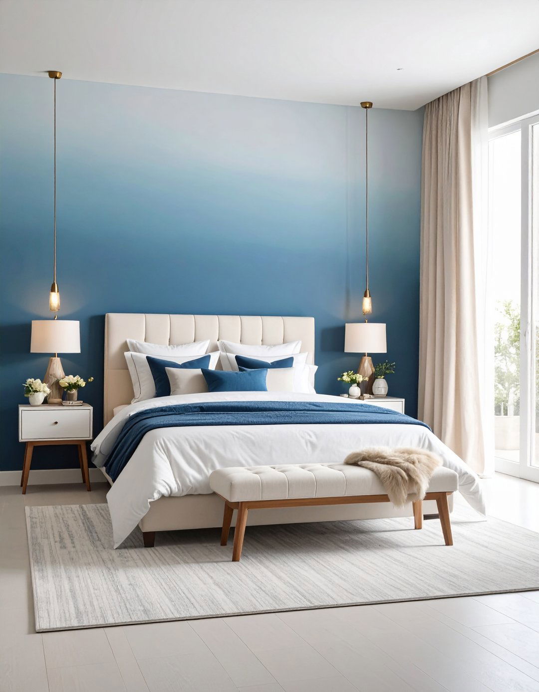 Blue Ombre Wall Bedroom - 24 Blue and White Bedroom Ideas
