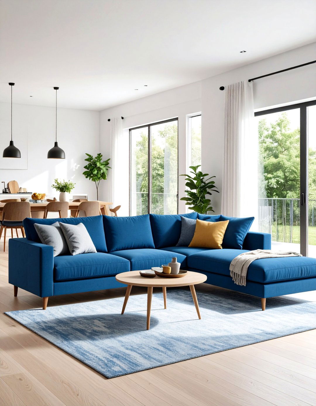 Blue Sectional Open Concept Layout - 24 Blue Couch Living Room Ideas