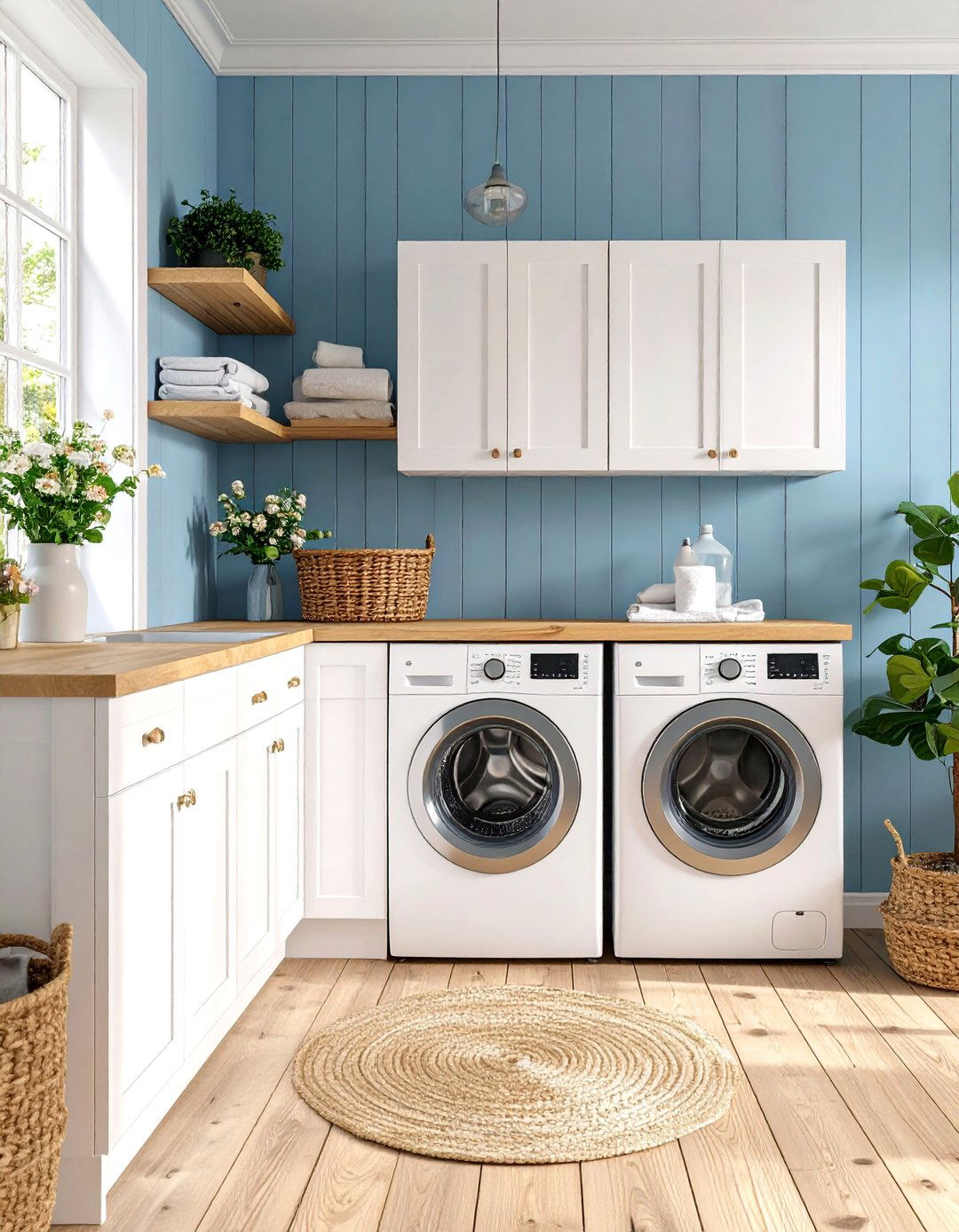 Blue Shiplap Accent Wall - 24 Blue Laundry Room Ideas