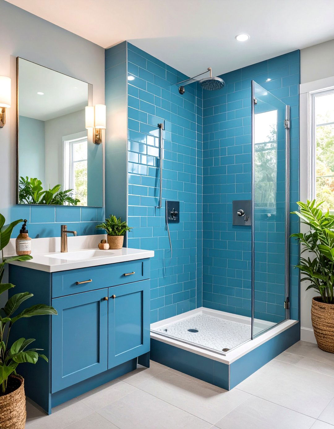 Blue Subway Tile Shower Niche Detail - 24 Blue Tile Bathroom Ideas