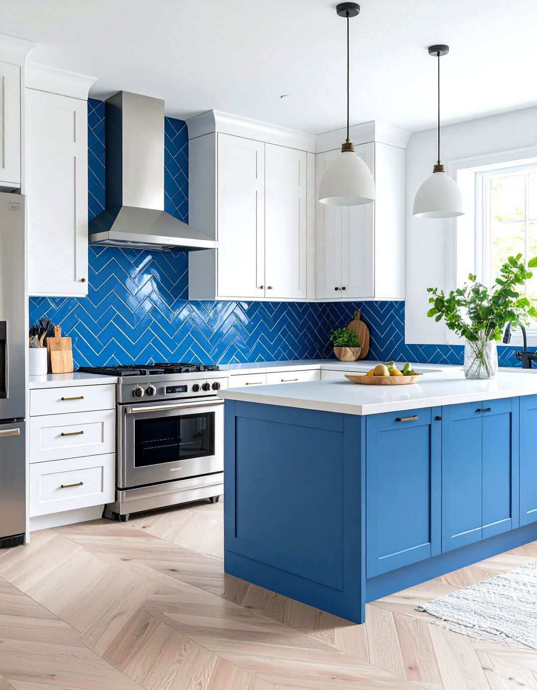 Blue Subway Tile with White Cabinets - 24 Blue Kitchen Ideas