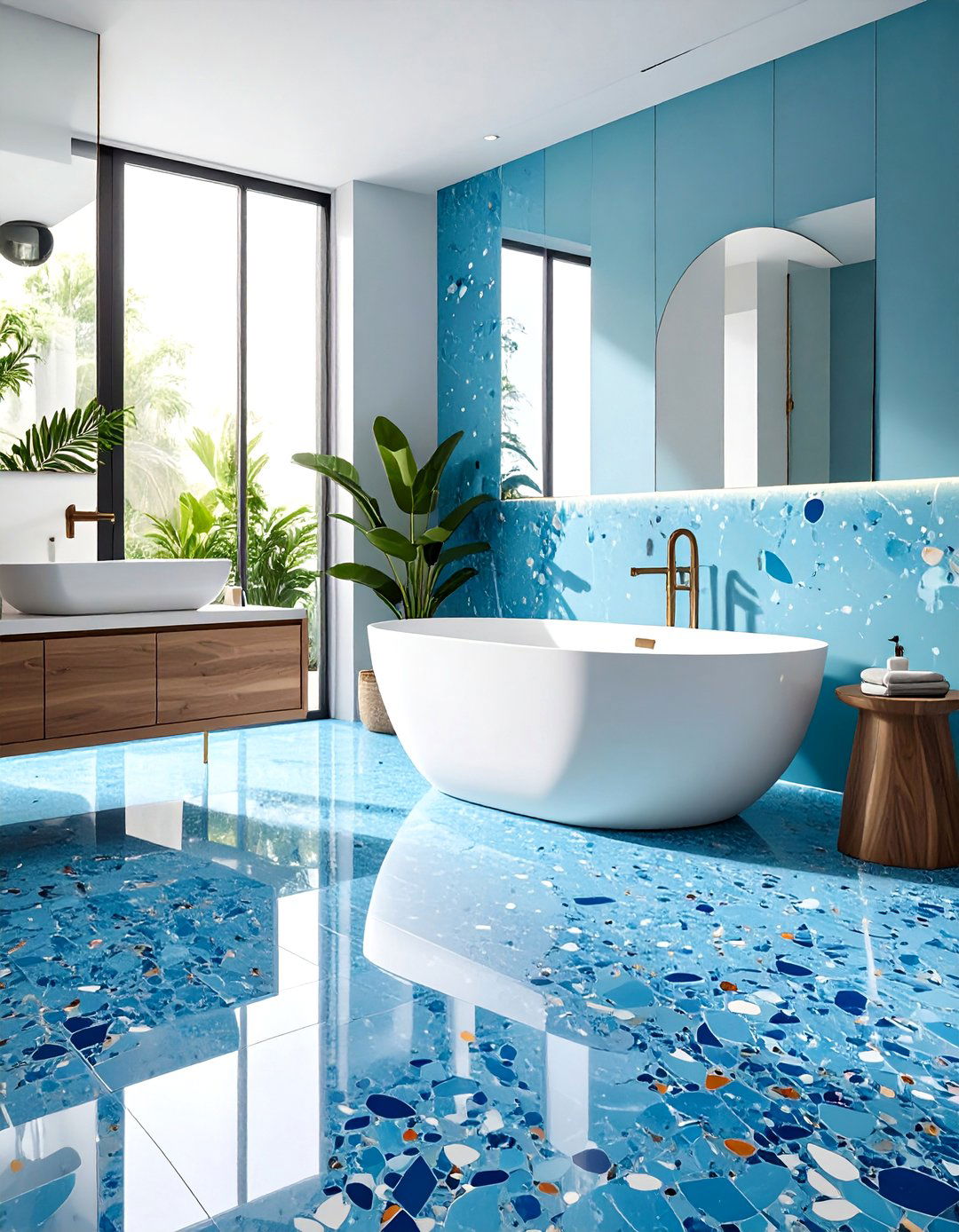 Blue Terrazzo Style Bathroom Flooring - 24 Blue Tile Bathroom Ideas
