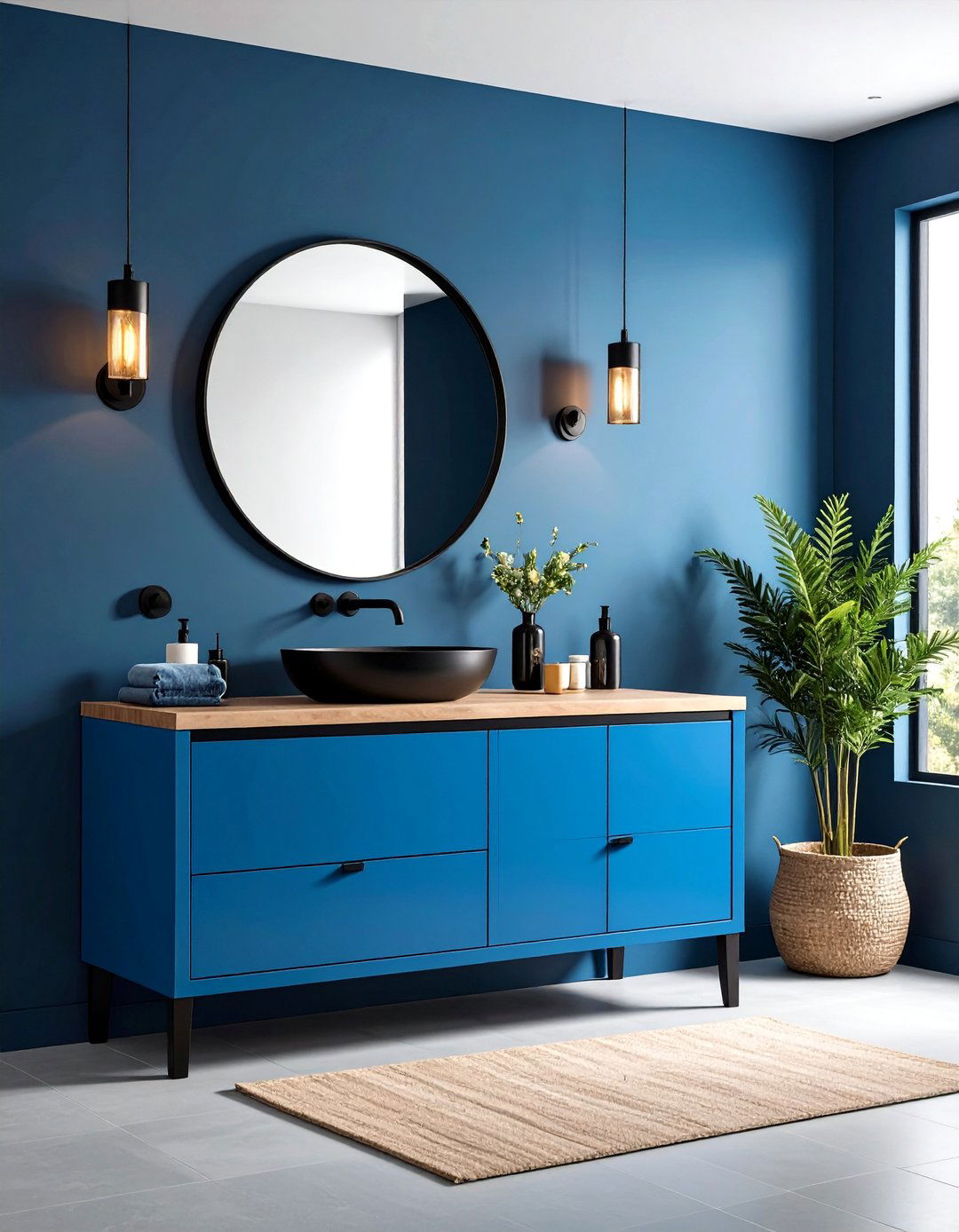 Blue Vanities with Black Accents - 24 Blue Bathroom Vanity Ideas