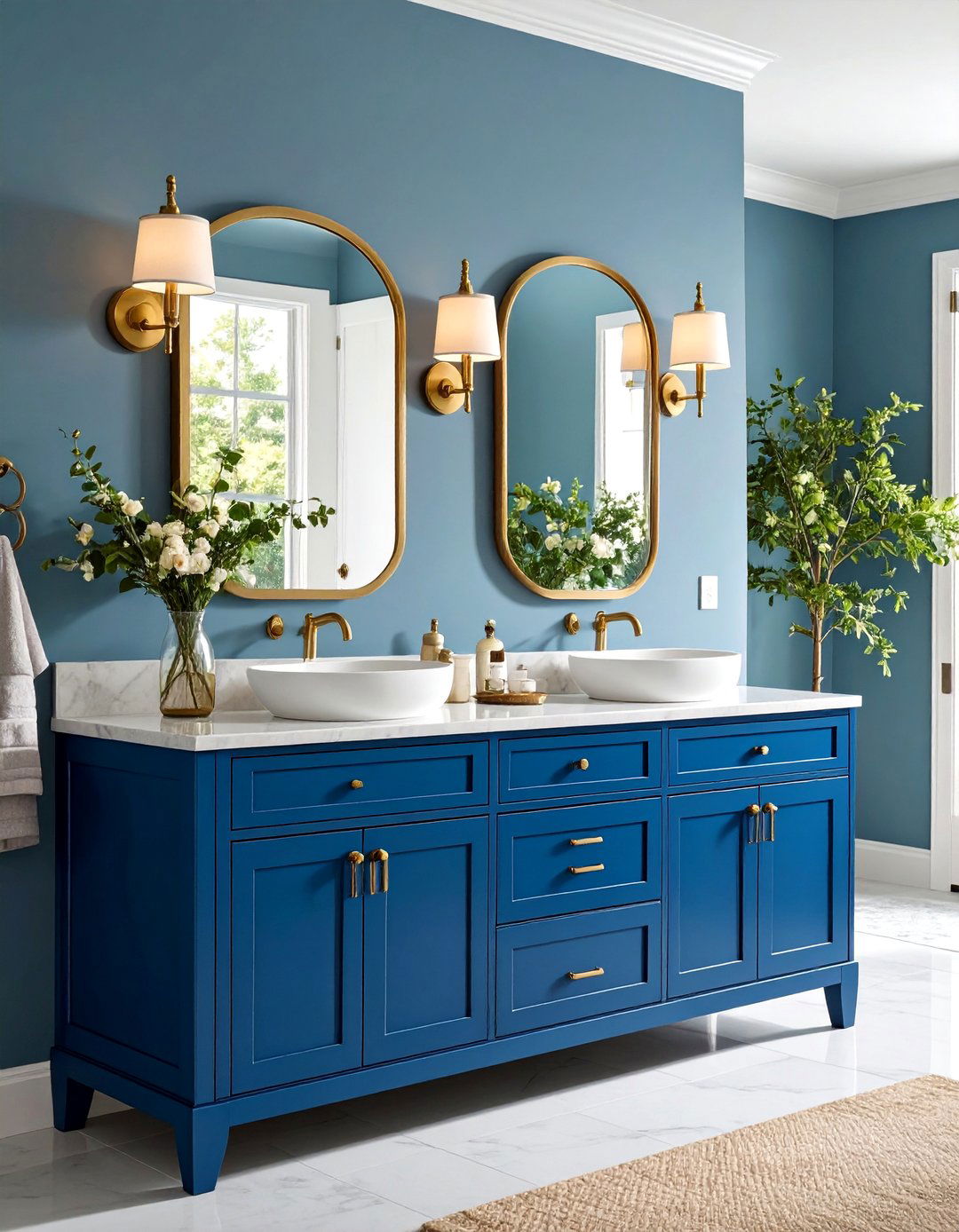Blue Vanities with Brass Hardware - 24 Blue Bathroom Vanity Ideas