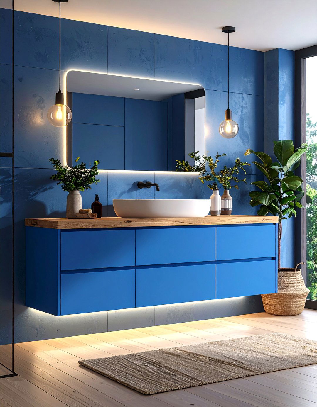 Blue Vanities with Integrated Lighting - 24 Blue Bathroom Vanity Ideas