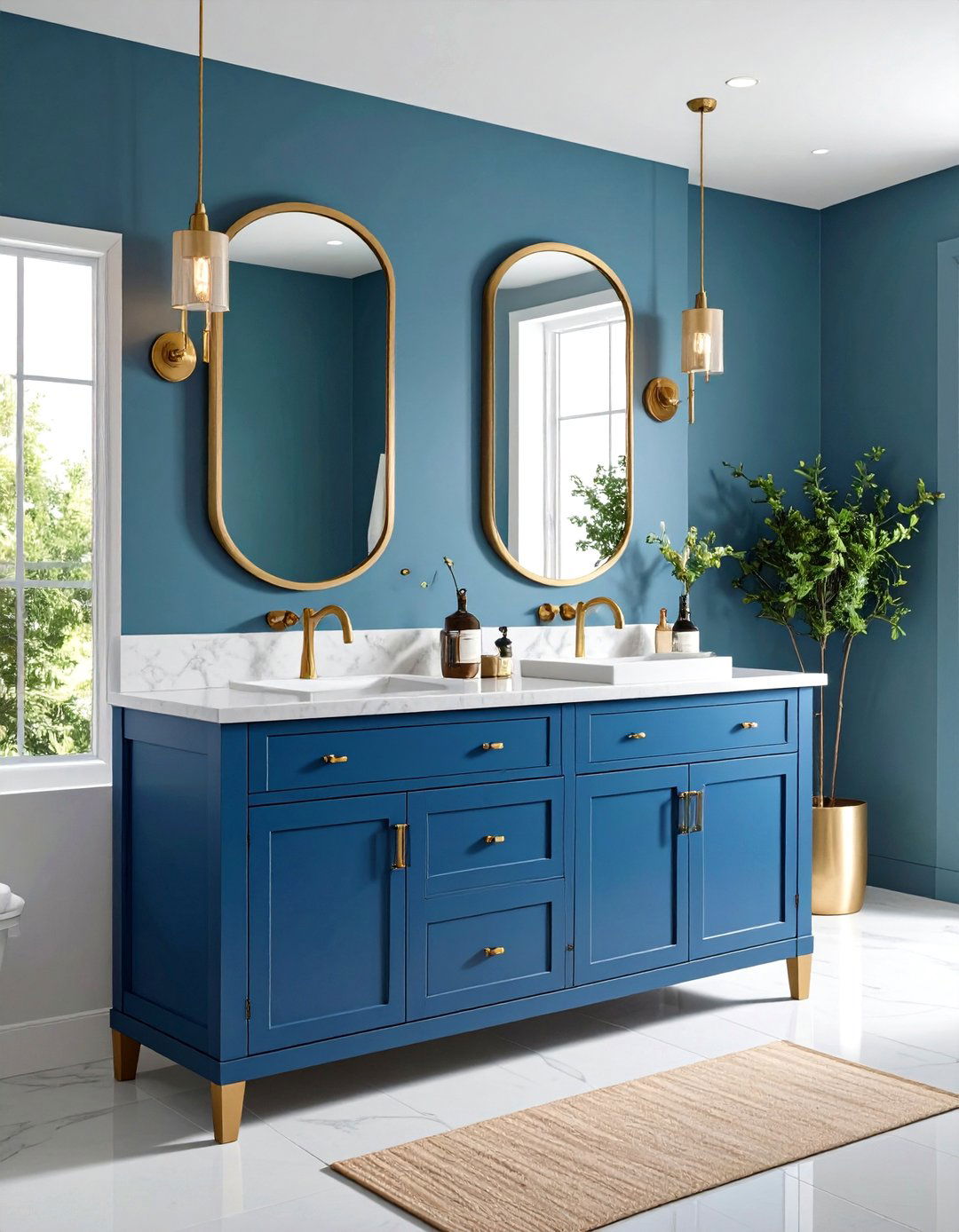 Blue Vanities with Mixed Metals - 24 Blue Bathroom Vanity Ideas