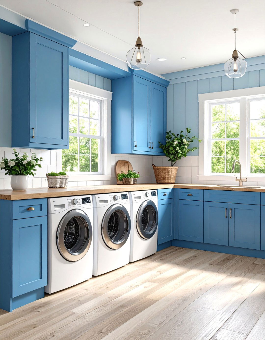 Blue Wainscoting with White Walls - 24 Blue Laundry Room Ideas