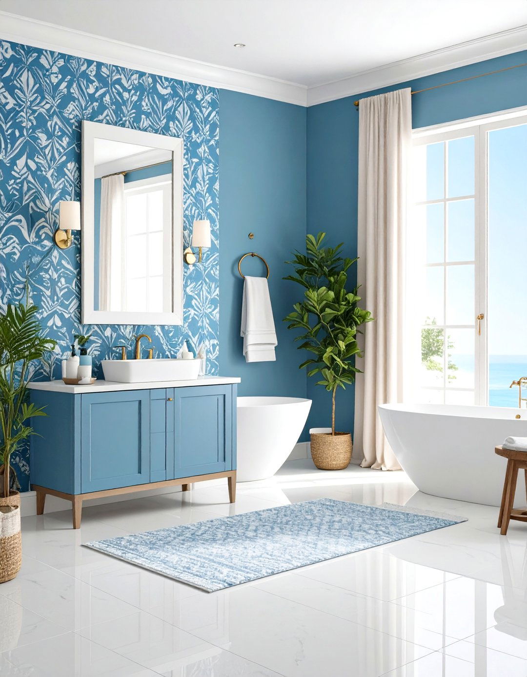 Blue Wallpaper Pattern Play - 24 Blue Bathroom Ideas
