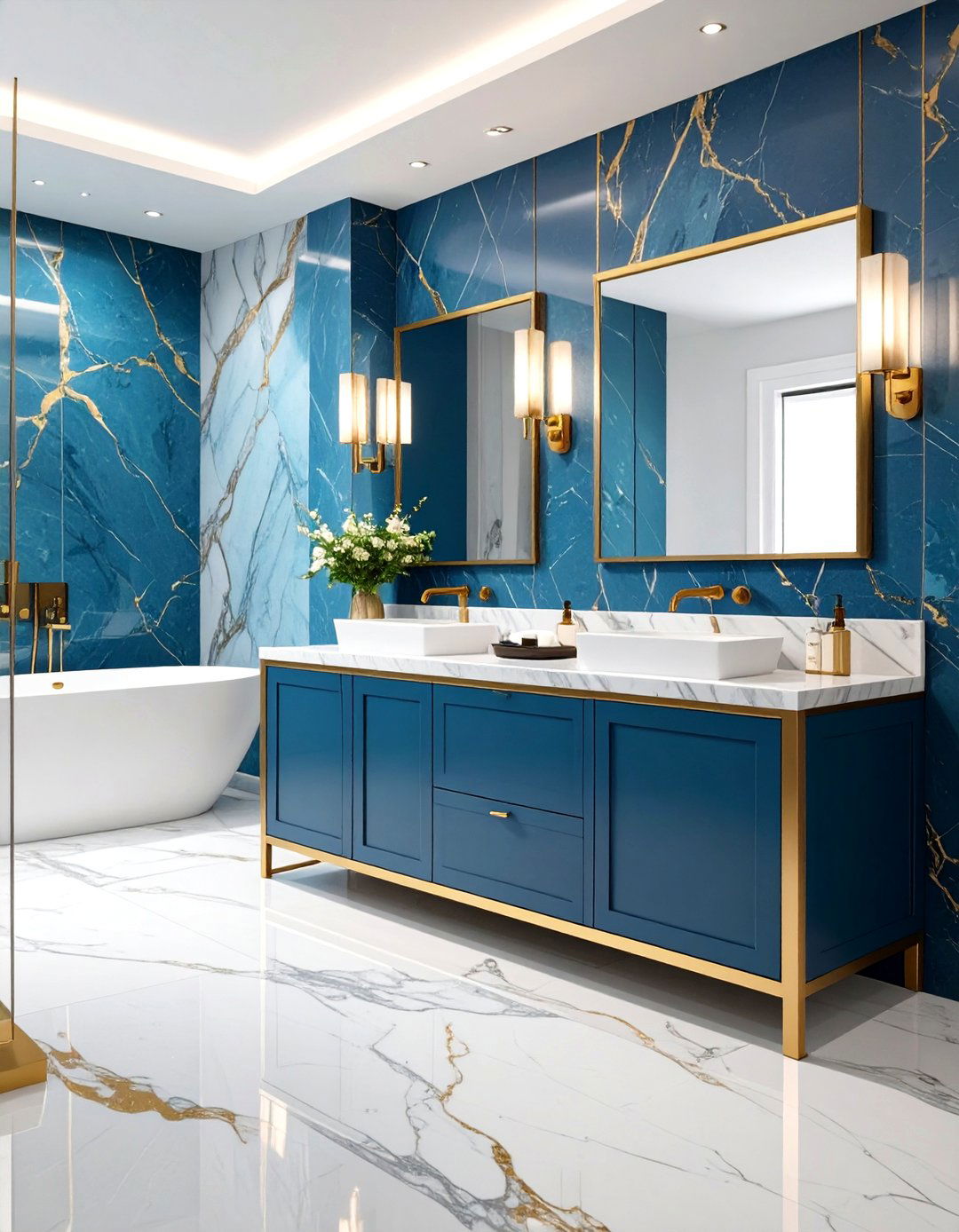 Blue and Gold Marble Luxury Statement - 24 Blue and Gold Bathroom Ideas