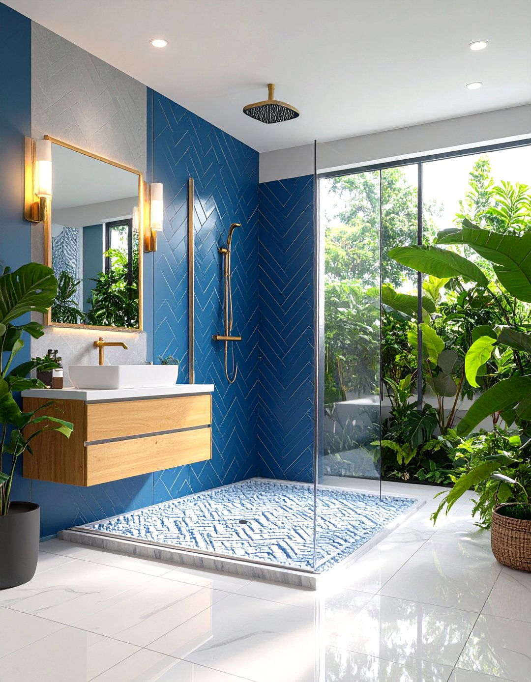 Blue and Gray Subway Tile Shower Surround - 24 Blue and Gray Bathroom Ideas