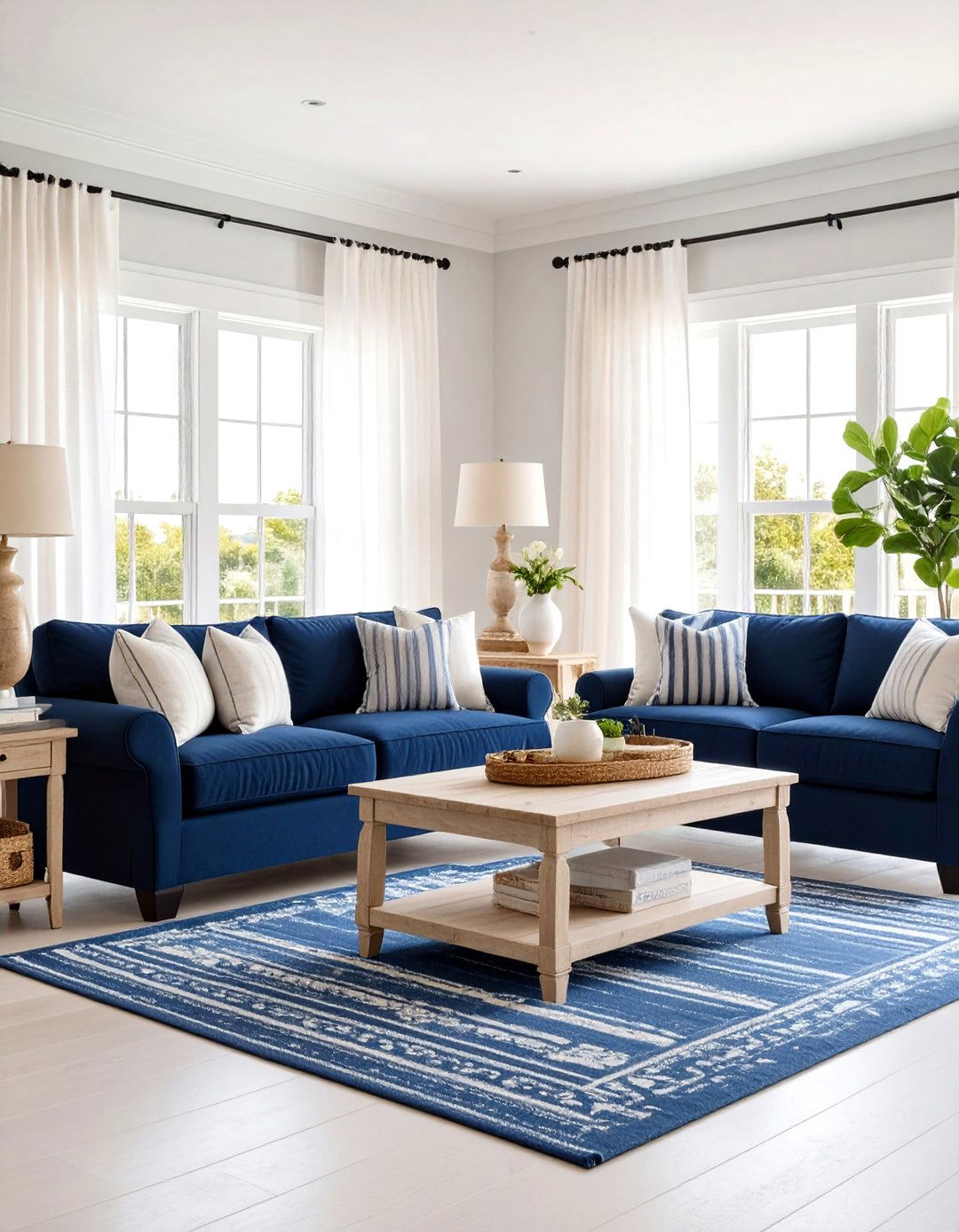 Blue and White Coastal Living Room - 24 Coastal Living Room Ideas