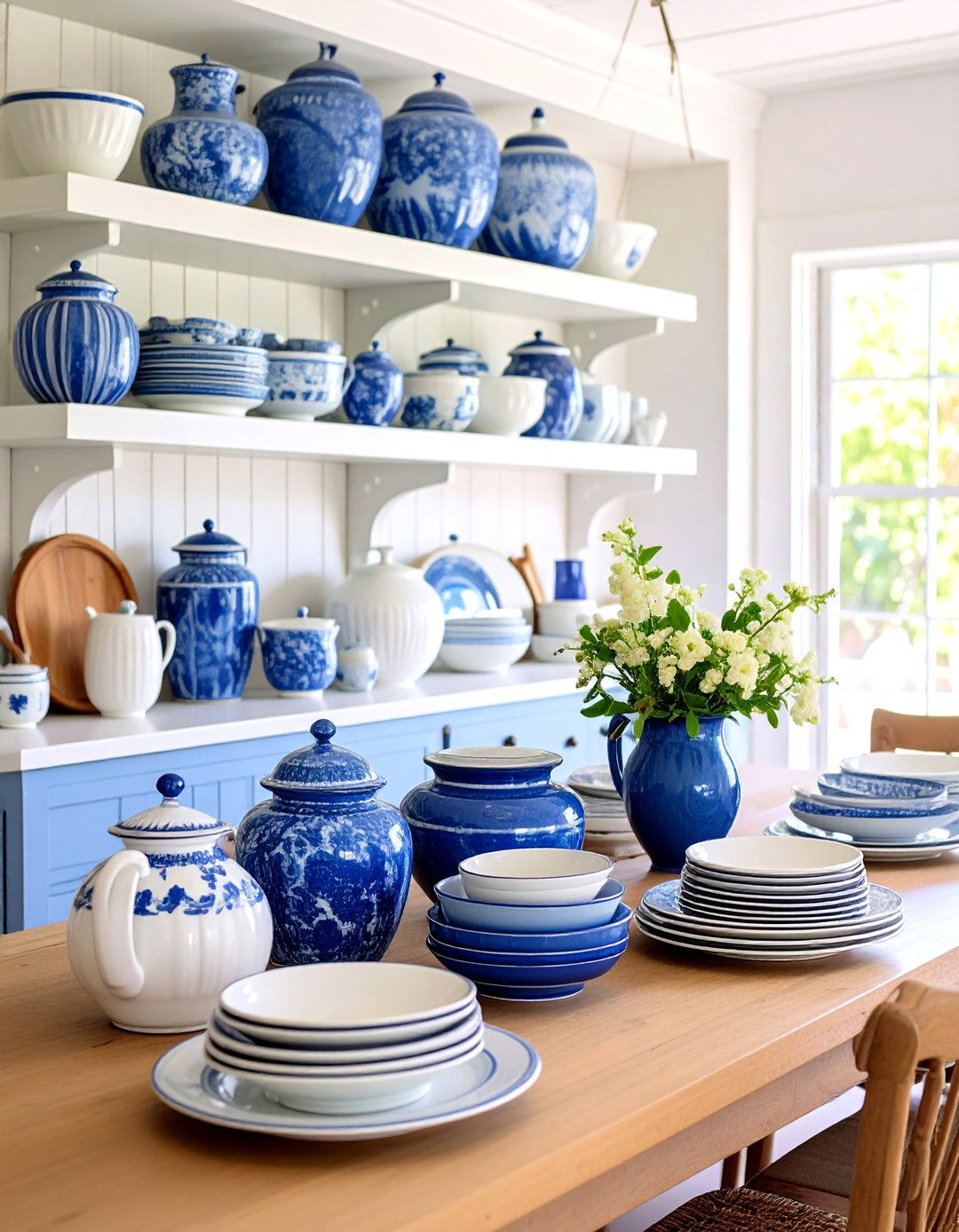Blue and White Porcelain Display - 24 Coastal Decor Ideas