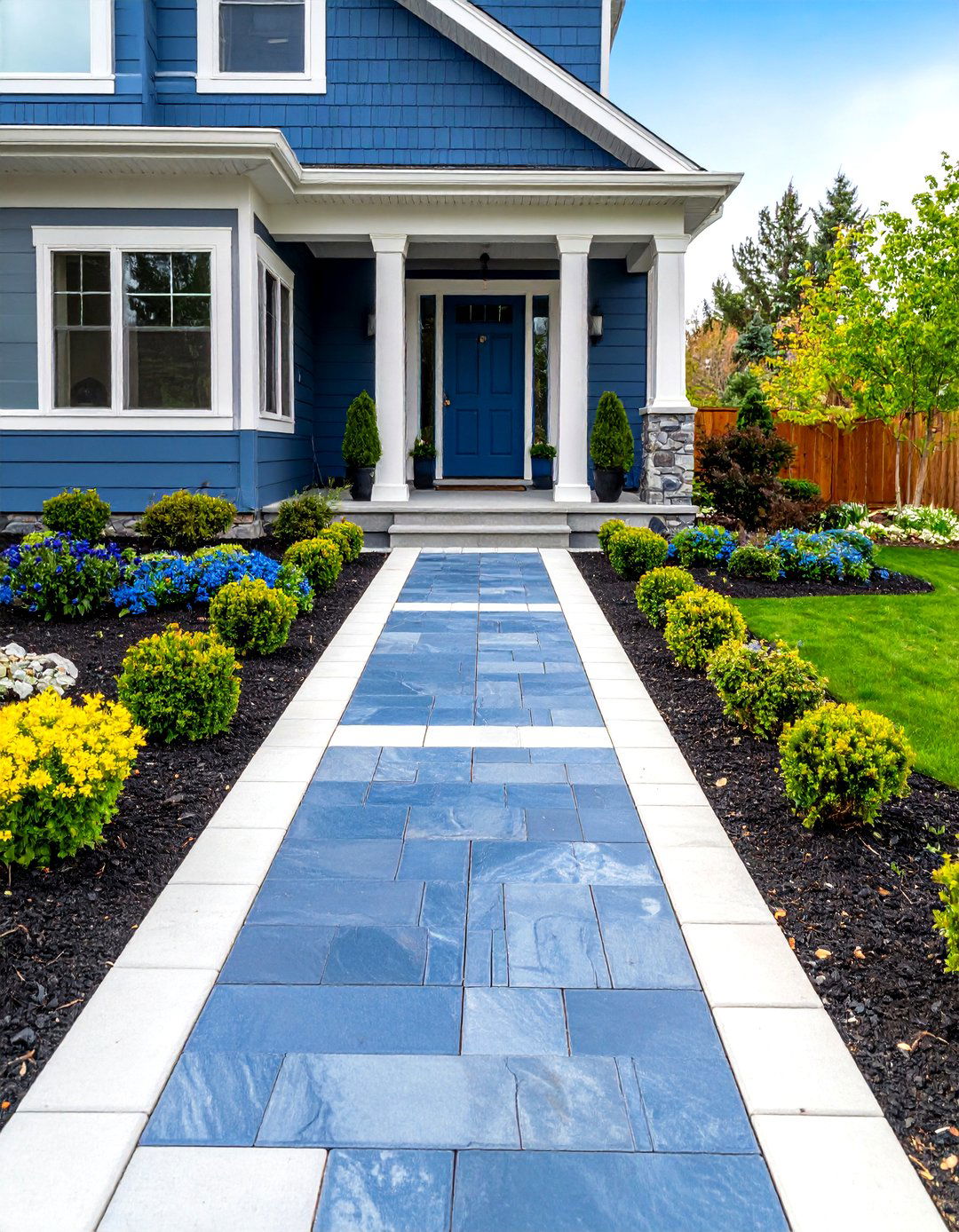 Bluestone Rectangular Paver Walkways - 24 Stone Walkway Ideas