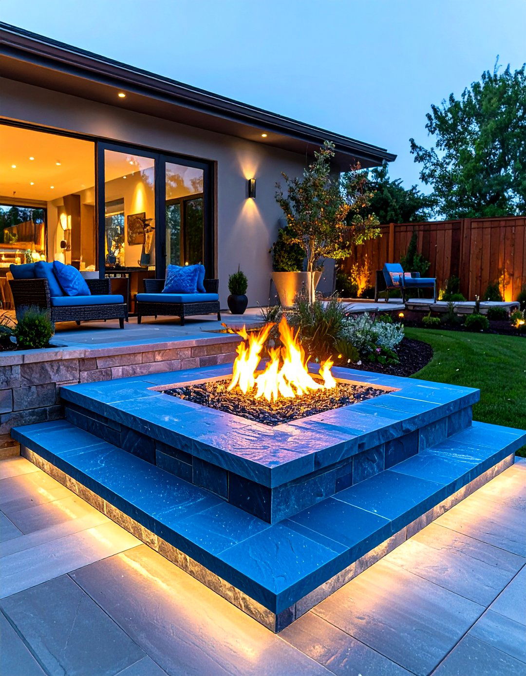 Bluestone Steps with Integrated Fire Feature - 24 Stone Patio With a Fire Pit Ideas