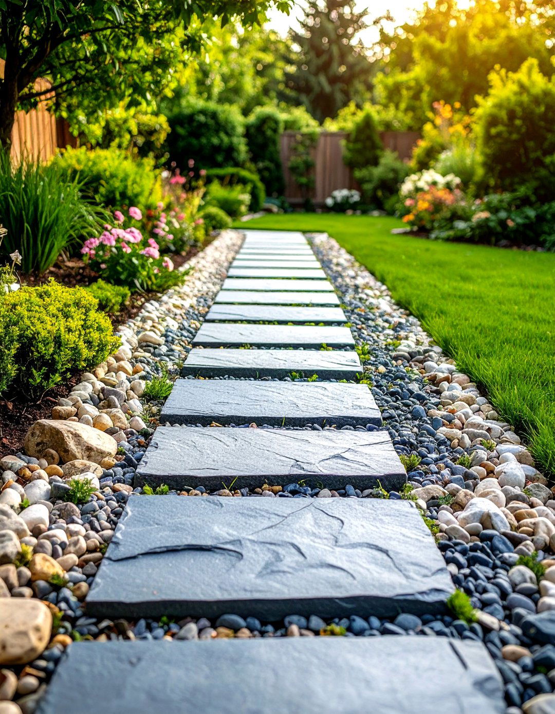 Bluestone Walkway with Gravel Border Accent - 24 Bluestone Walkway Ideas
