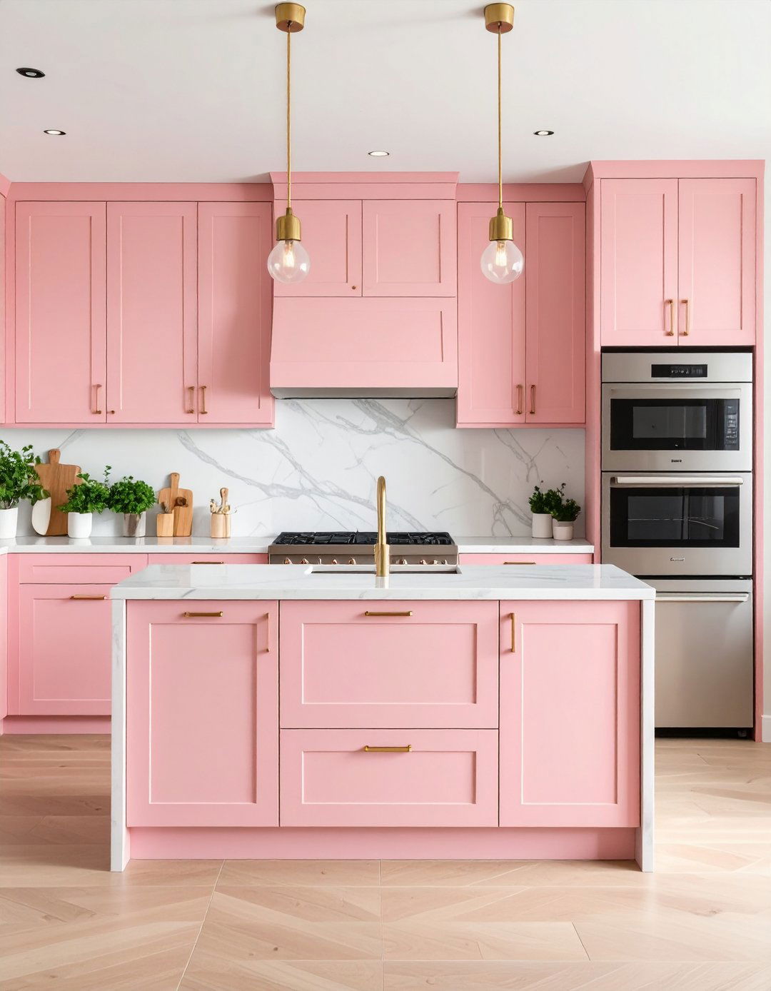 Blush Cabinet Minimalist Kitchen - 24 Pink Kitchen Ideas
