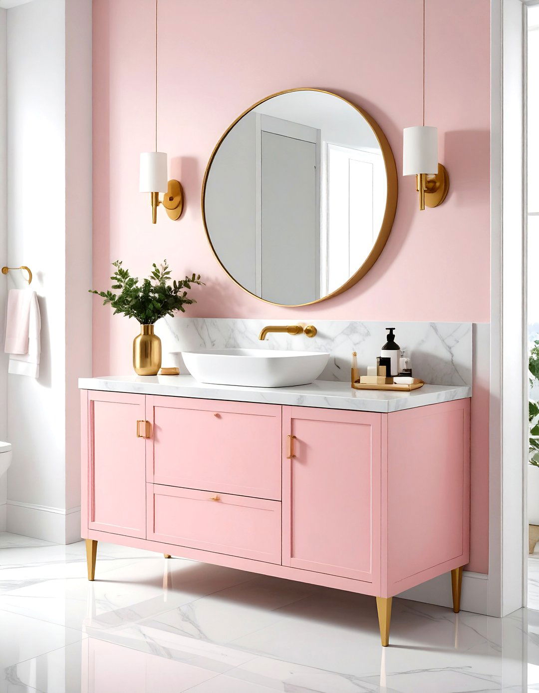 Blush Pink Painted Vanity Cabinet - 24 Pink Bathroom Ideas