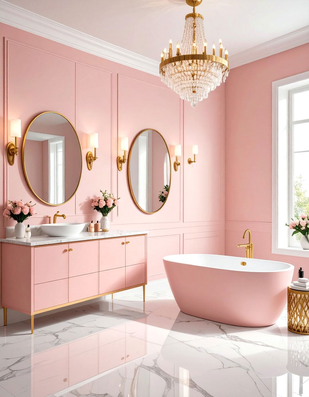 Blush Pink Powder Room - 24 Colorful Bathroom Ideas