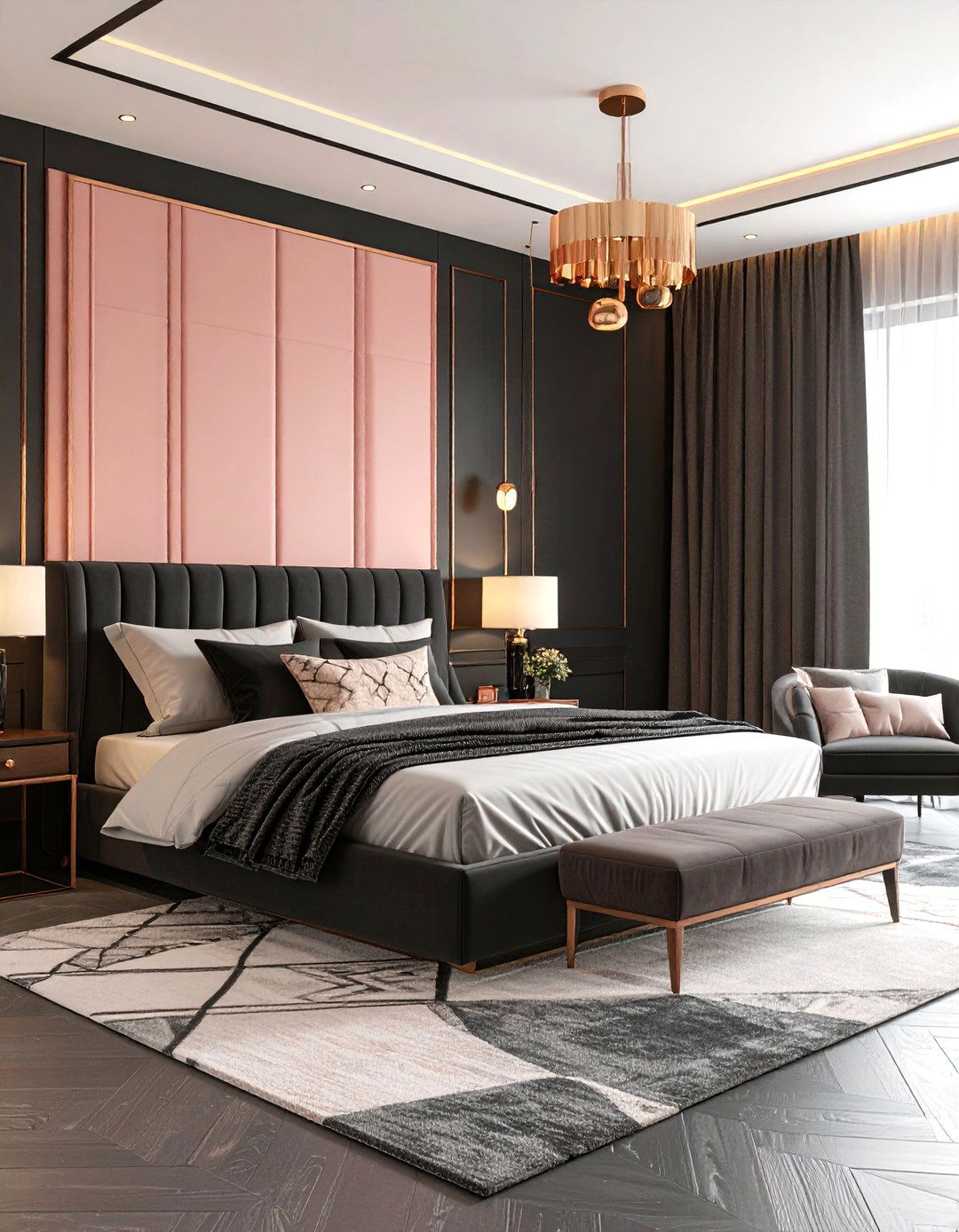 Blush Pink and Charcoal Contemporary Romance - 24 Bedroom Painting Ideas With Two Colors