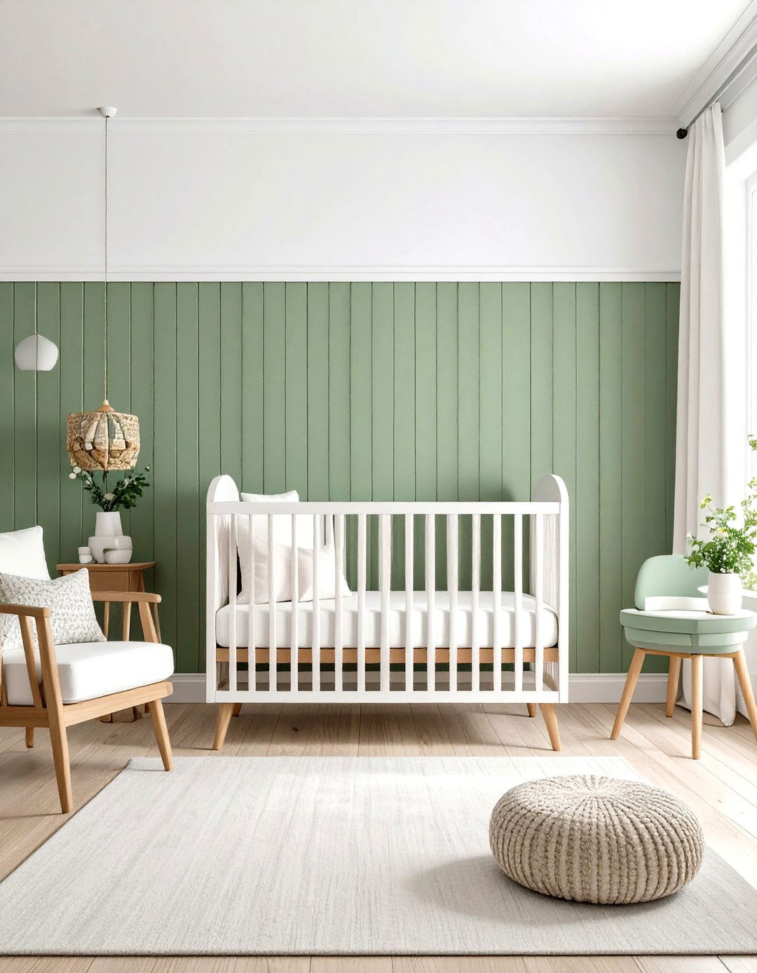 Board and Batten Feature Wall - 24 Sage Green Nursery Ideas