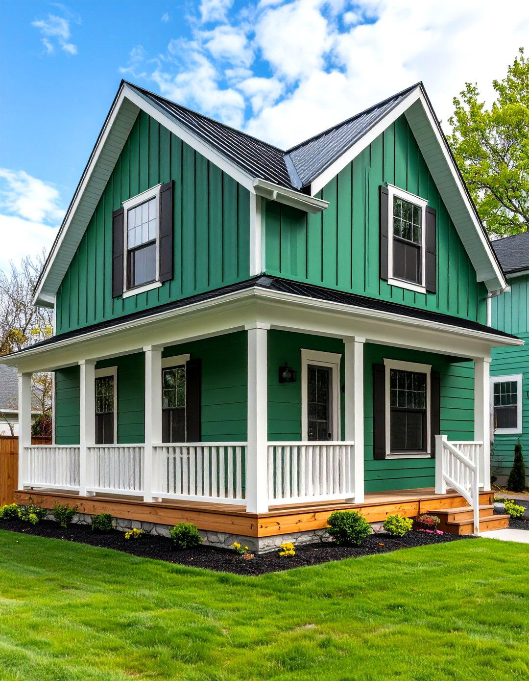 Board and Batten Forest Green Siding - 24 Forest Green House With Black Trim
