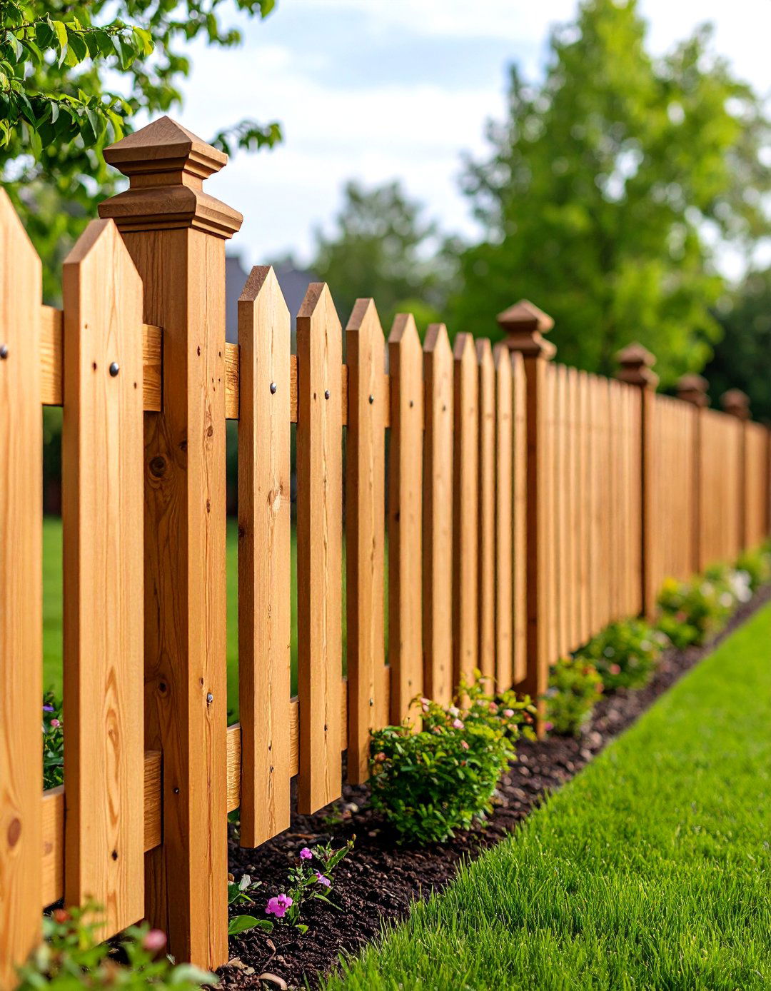 Board on Board Fence with Decorative Post Caps - 24 Board on Board Fence Ideas
