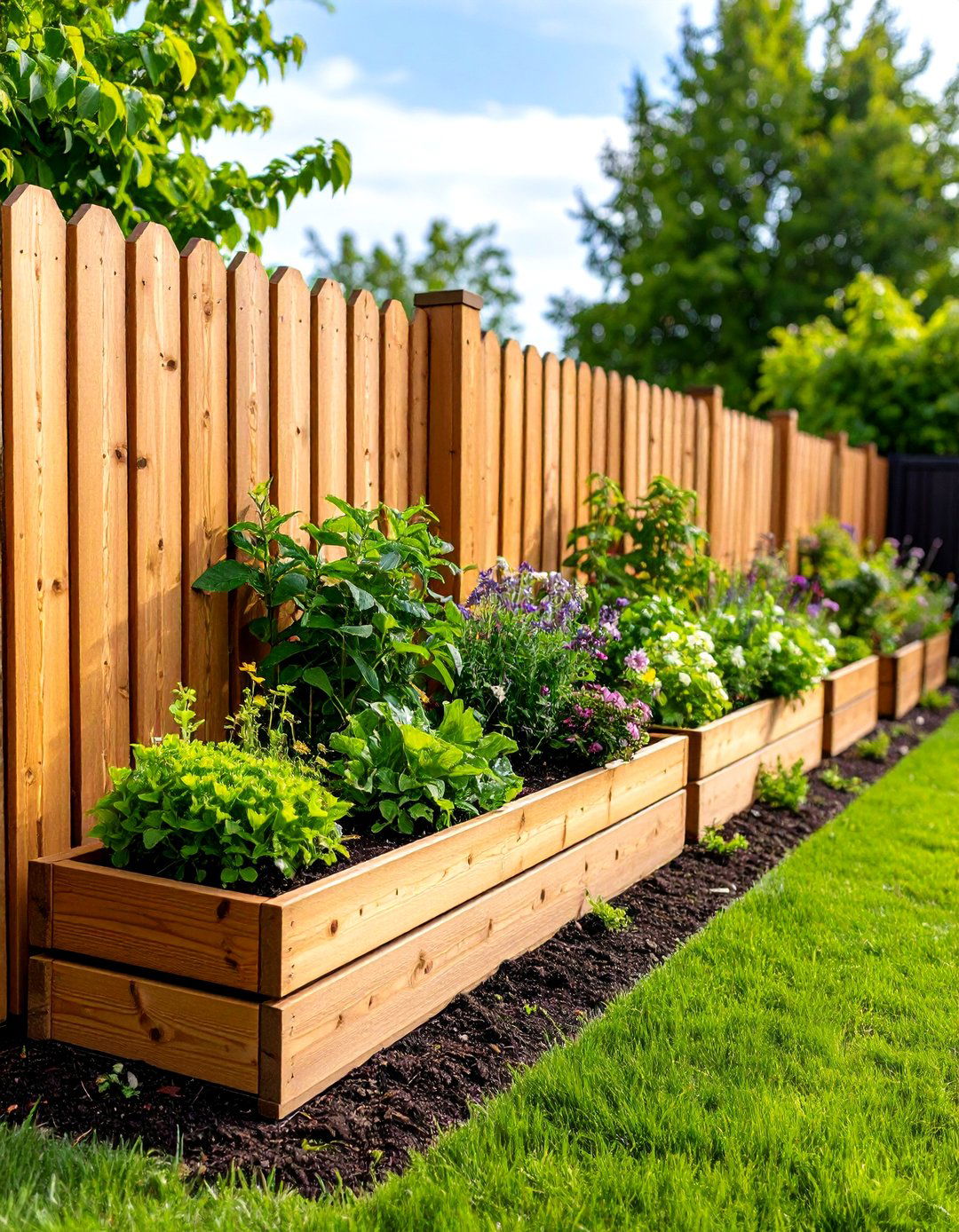 Board on Board Fence with Integrated Planters - 24 Board on Board Fence Ideas
