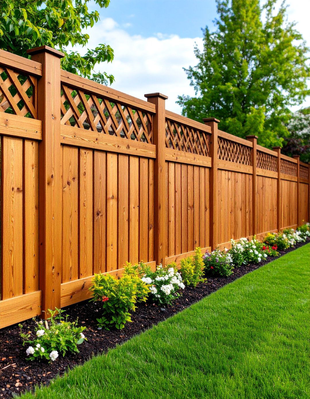 Board on Board Fence with Lattice Top Accent - 24 Board on Board Fence Ideas