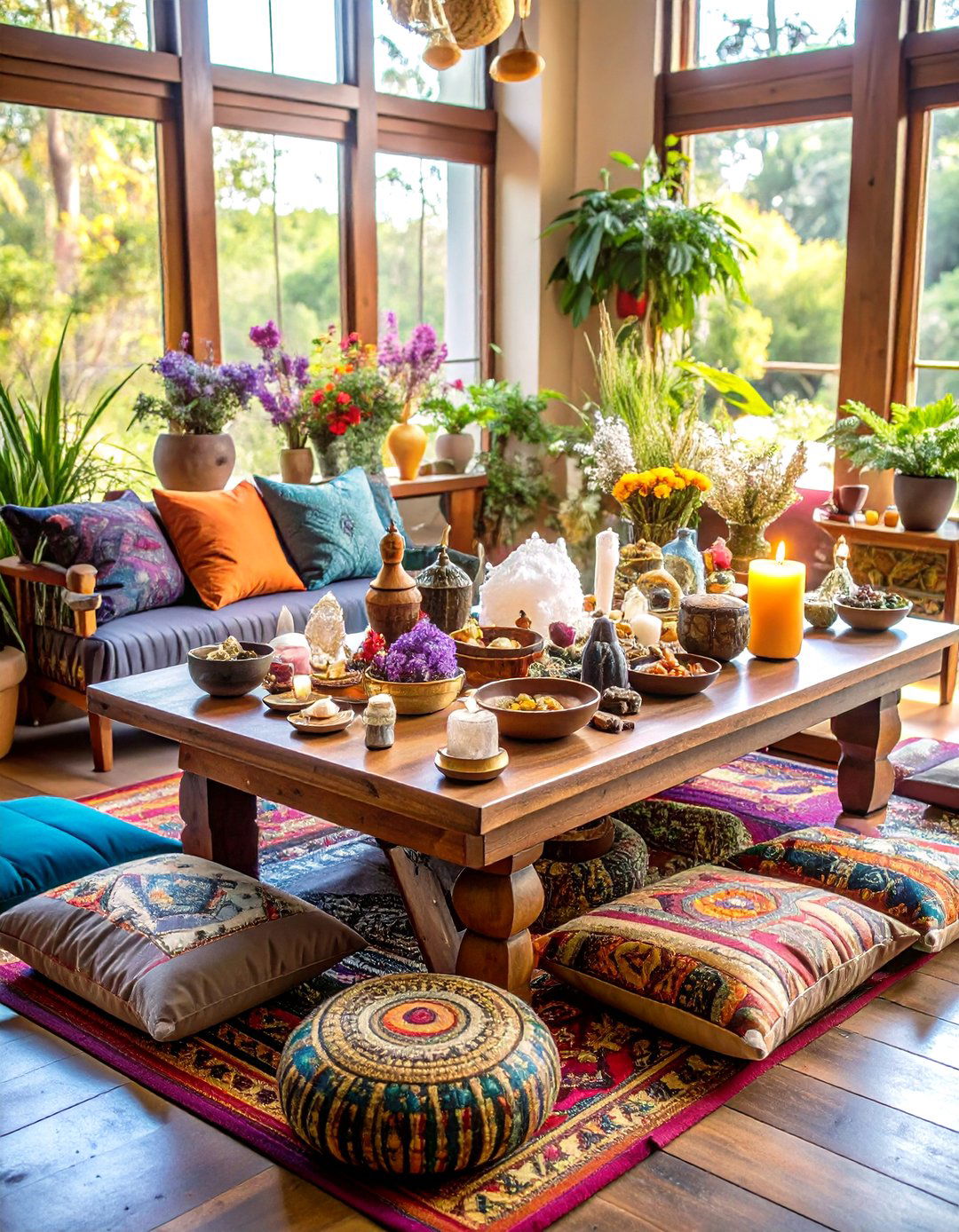 Bohemian Altar Table Meditation Shrine - 24 Boho Meditation Room Ideas