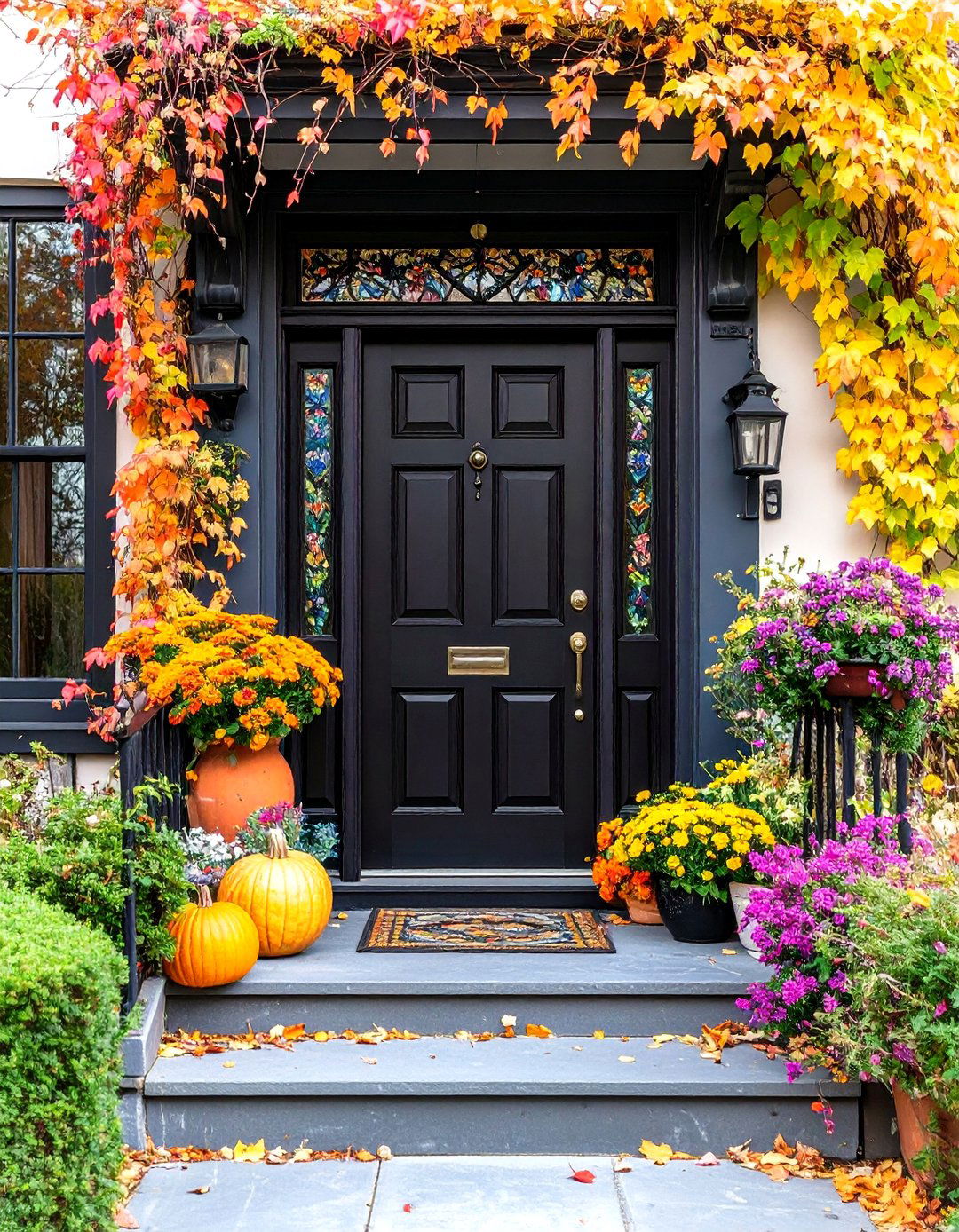 Bohemian Black Front Door with Colorful Accents - 24 Black Front Door Ideas