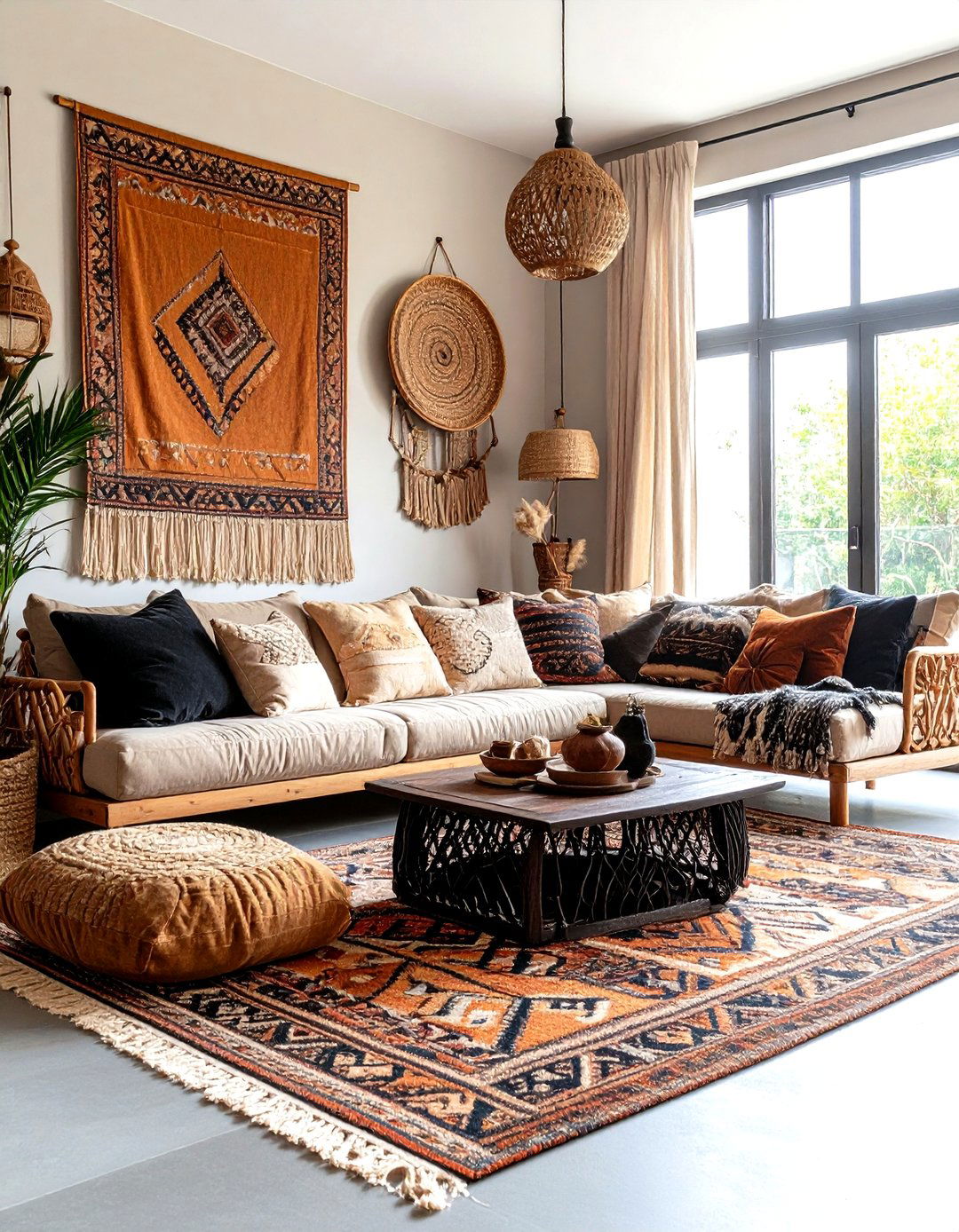 Bohemian Black and Beige Living Room - 24 Black and Beige Living Room Ideas