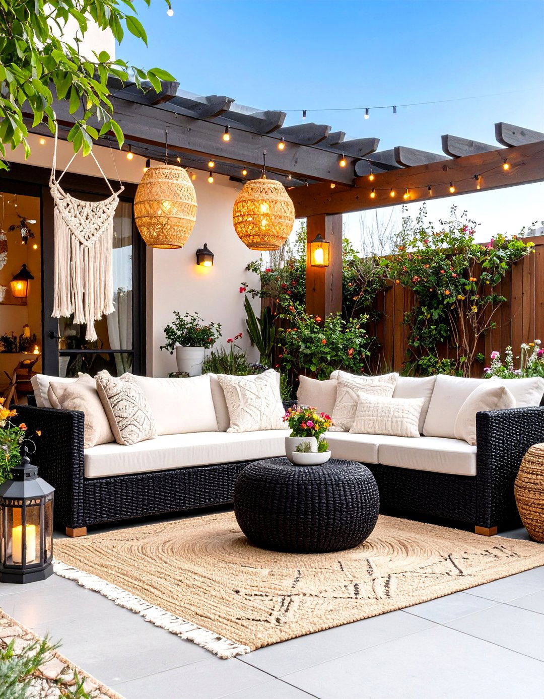 Bohemian Chic Monochrome Patio - 24 Black and White Patio Ideas