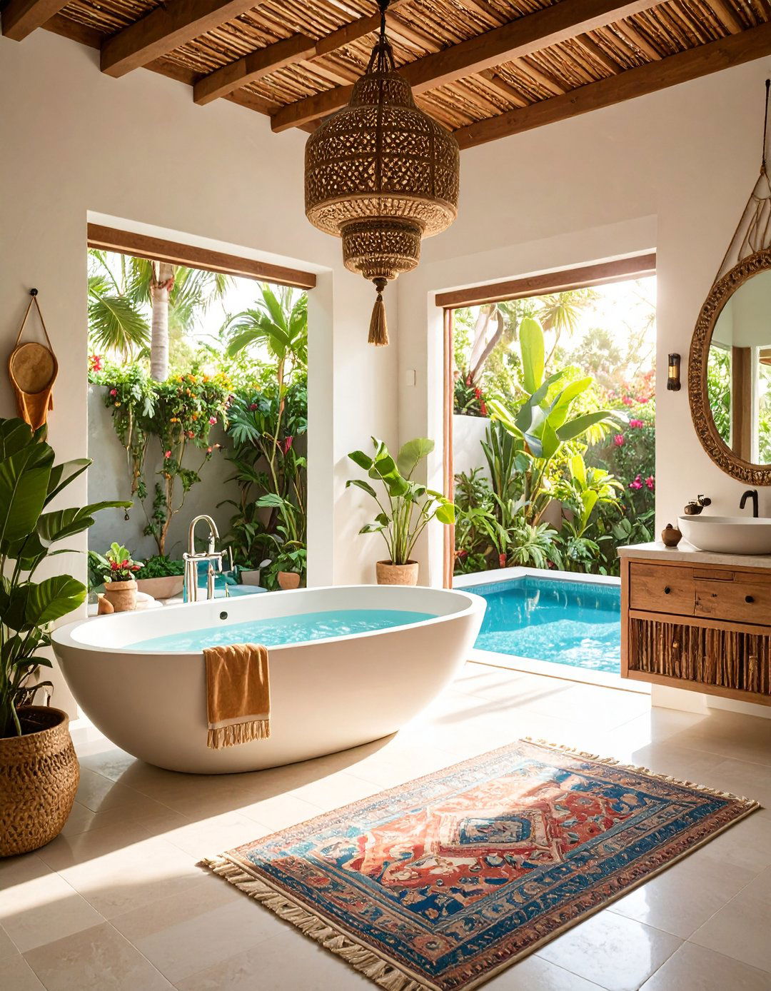 Bohemian Chic Pool Bathroom - 24 Pool Bathroom Ideas
