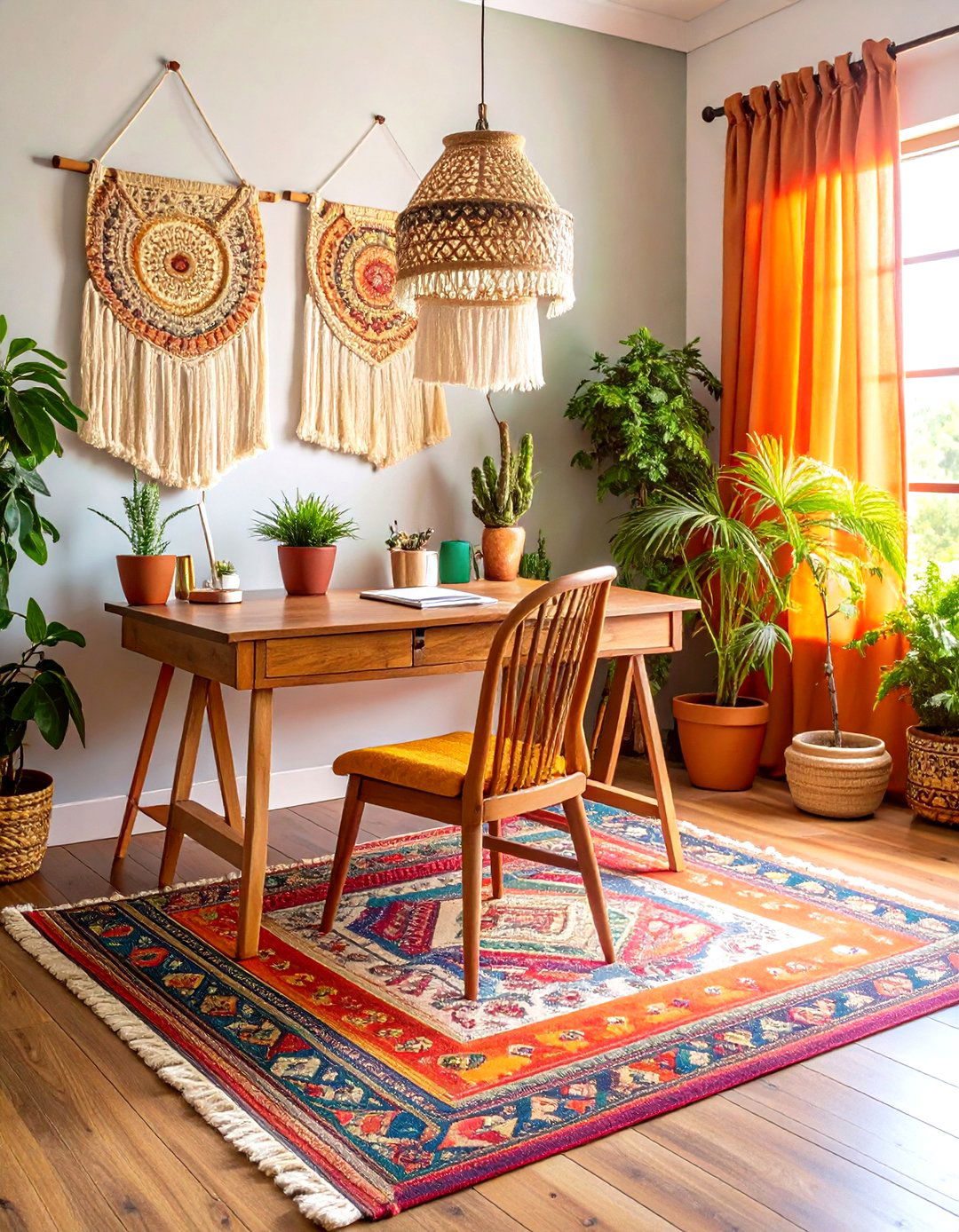 Bohemian Creative Office with Layered Textiles - 24 Small Office Ideas
