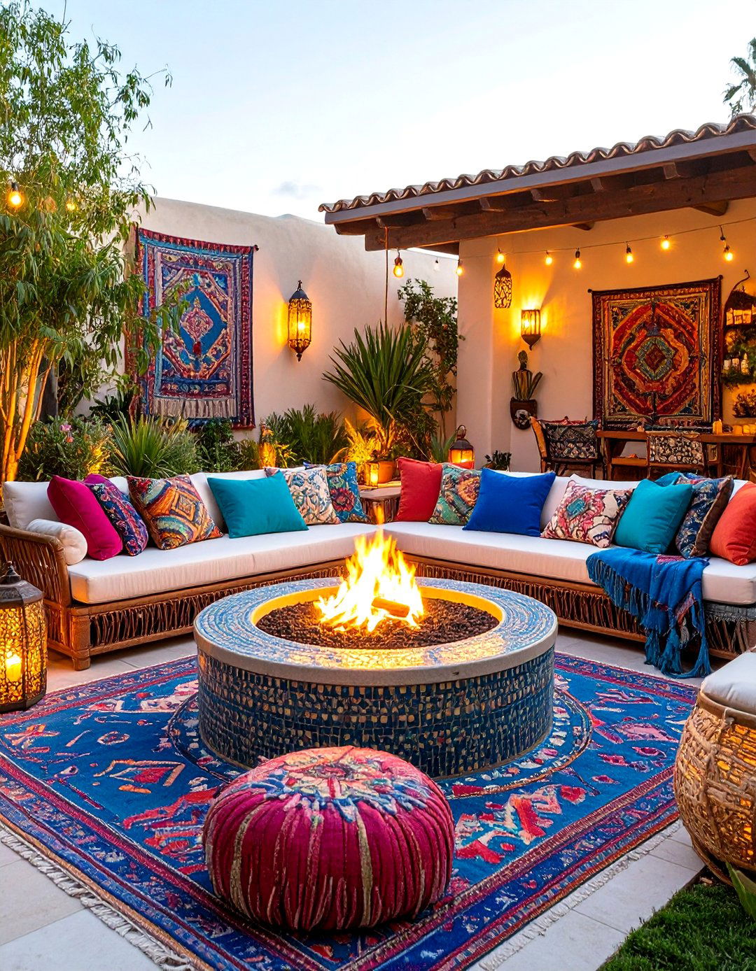Bohemian Eclectic Firepit Gathering Space - 24 Patio Ideas With Firepit