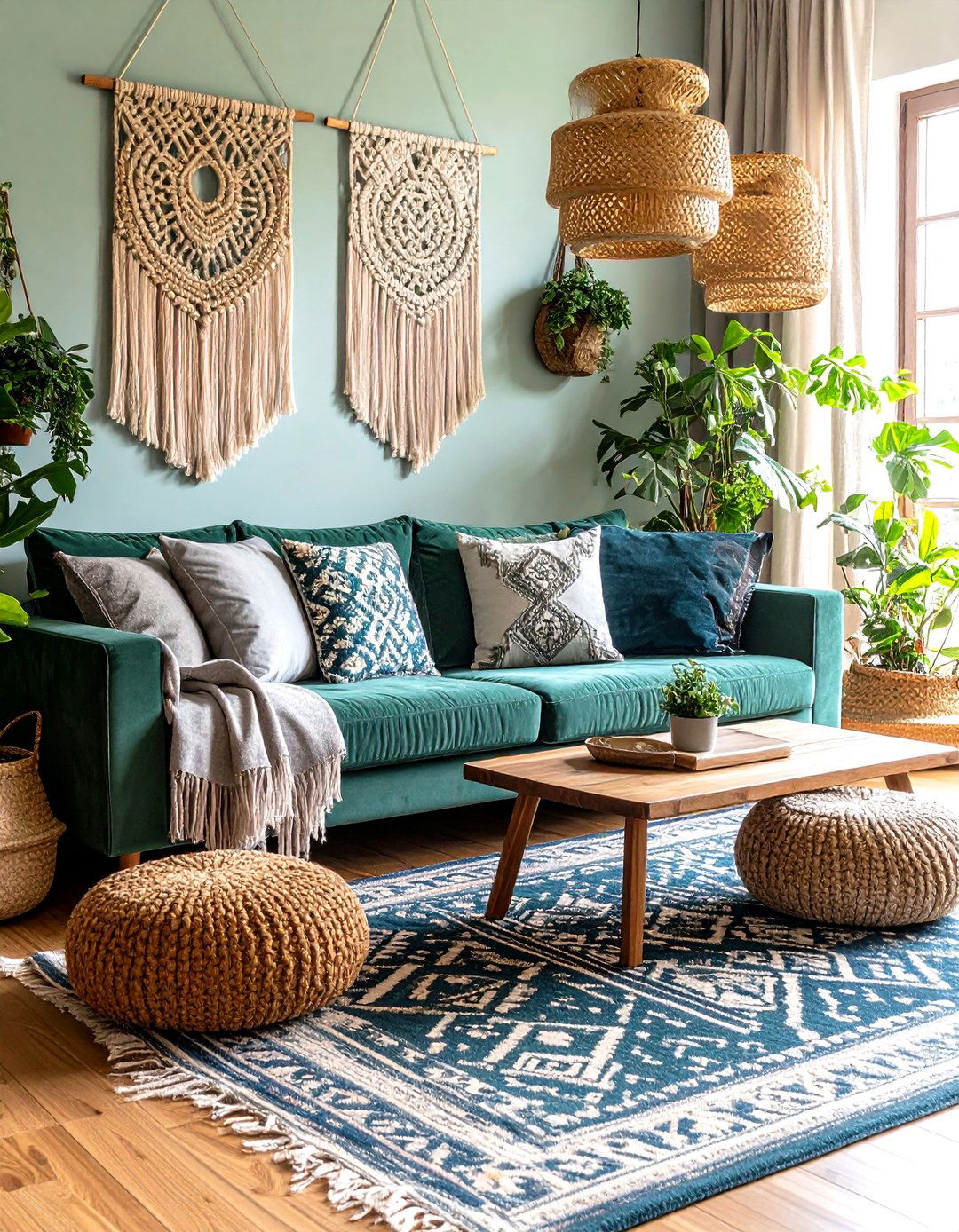 Bohemian Eclectic Green and Grey Living Room - 24 Green and Grey Living Room Ideas