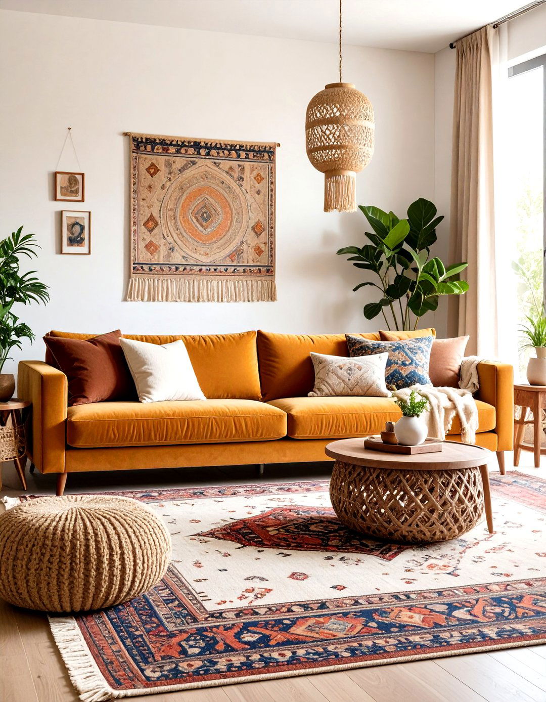 Bohemian Eclectic Mustard Velvet Couch Space - 24 Yellow Couch Living Room Ideas